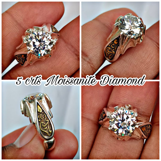 5 CRT Moissanite diamond ring pure silver