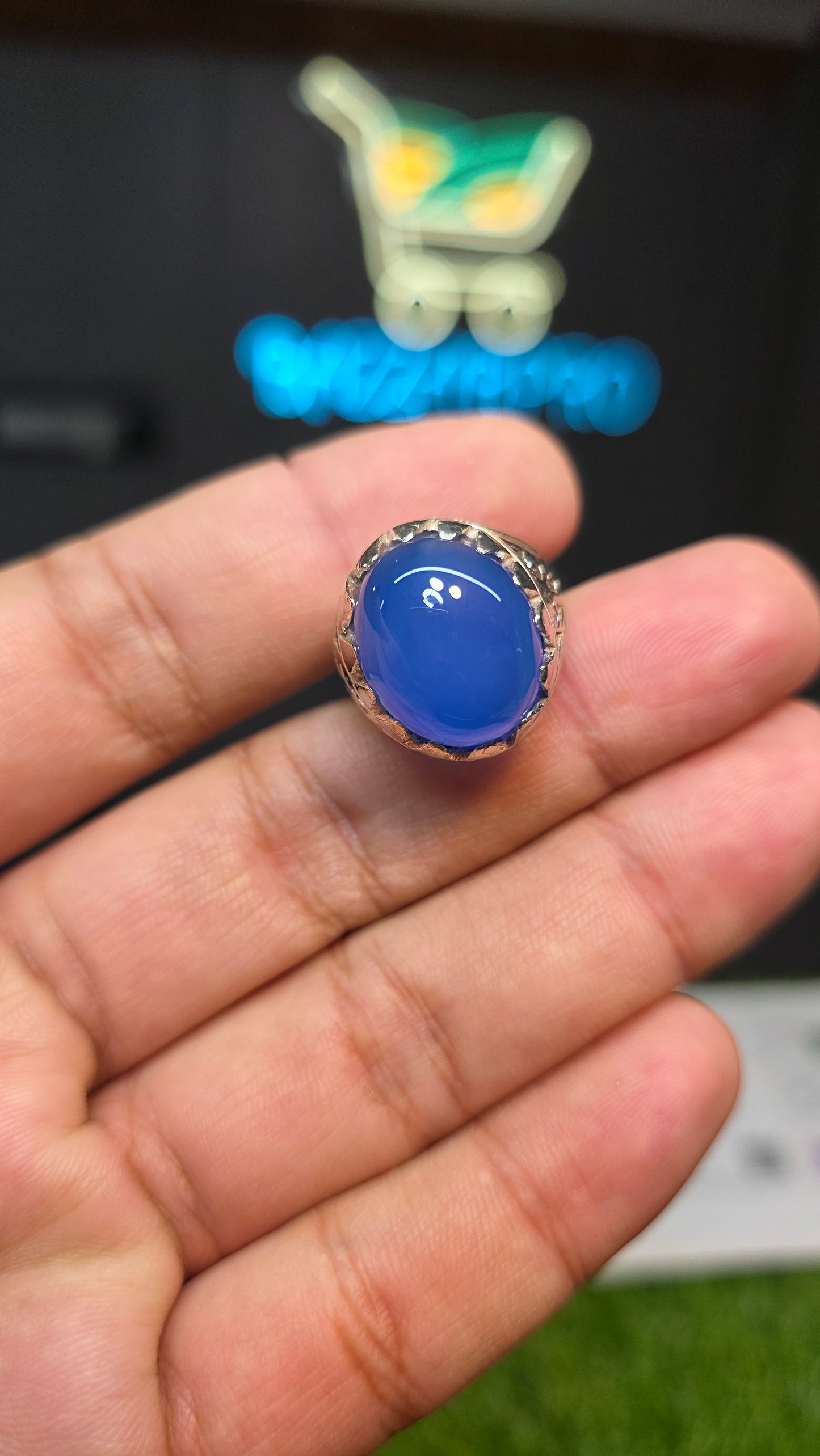 Premium Quality Blue Aqeeq Ring