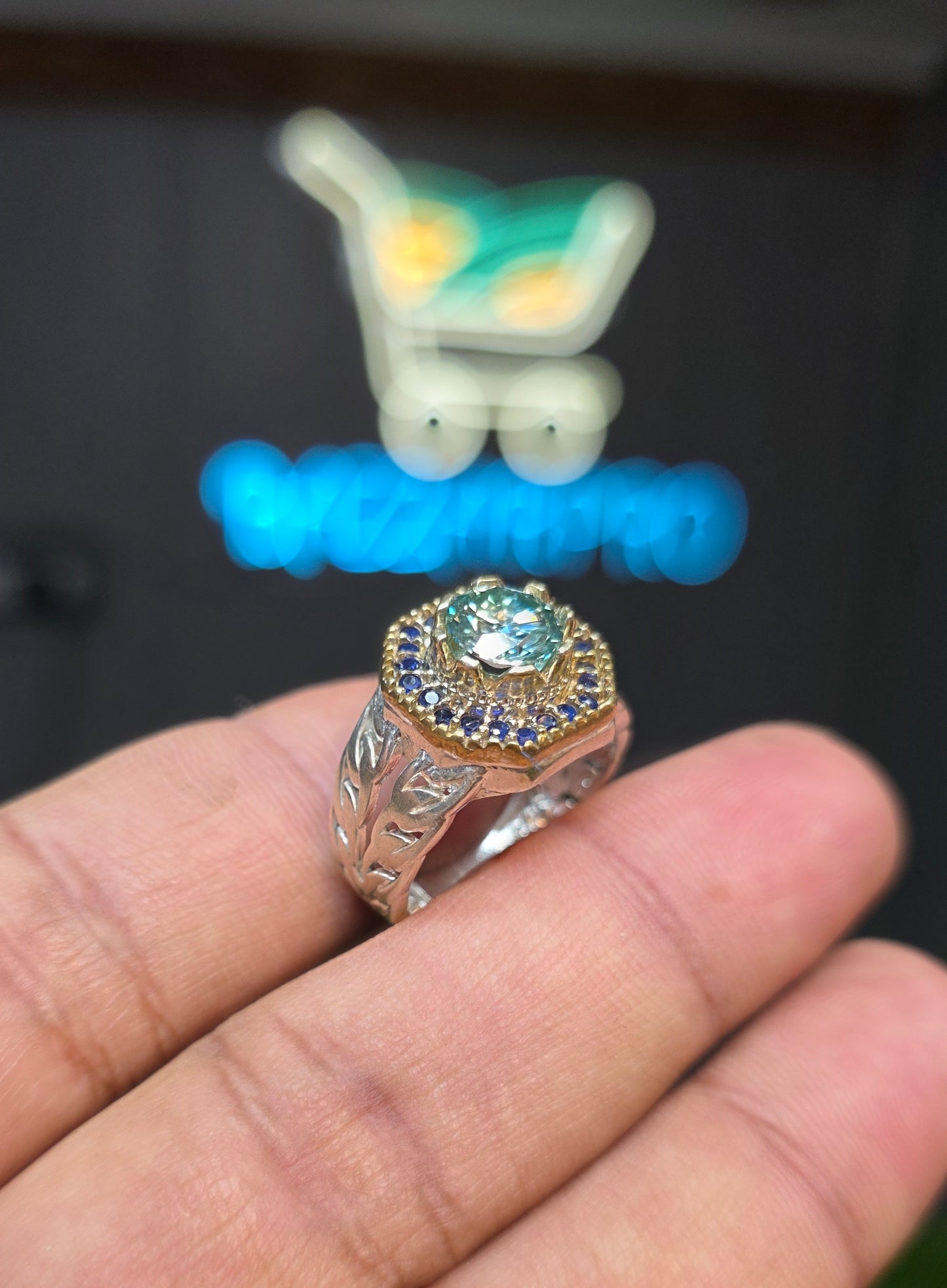 Premium Quality Vintage Style Aqua Moissanite Ring