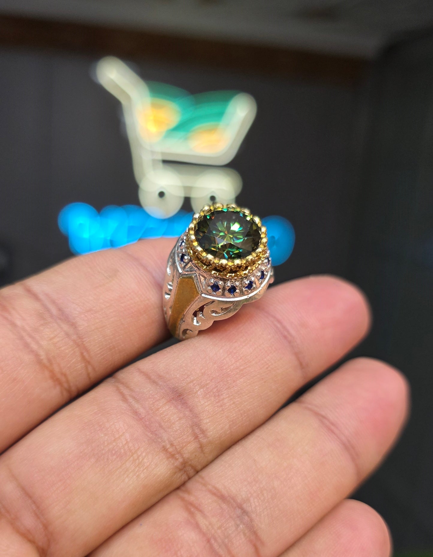 Premium Quality Vintage Style Green Moissanite Ring