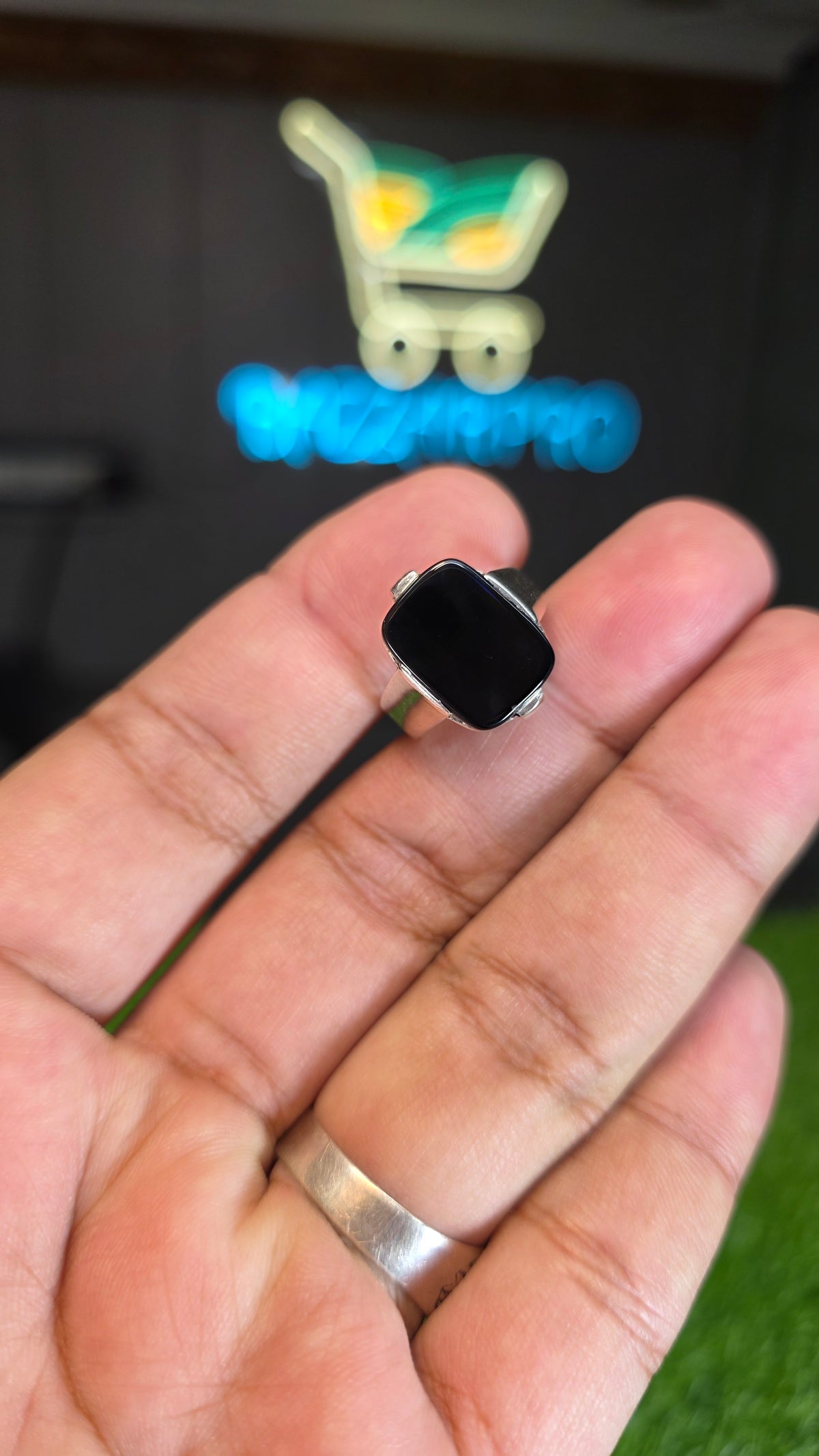 Natural Black Aqeeq Ring