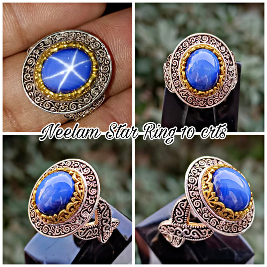 Neelam star 10 CRT in vintage Style Pure Silver