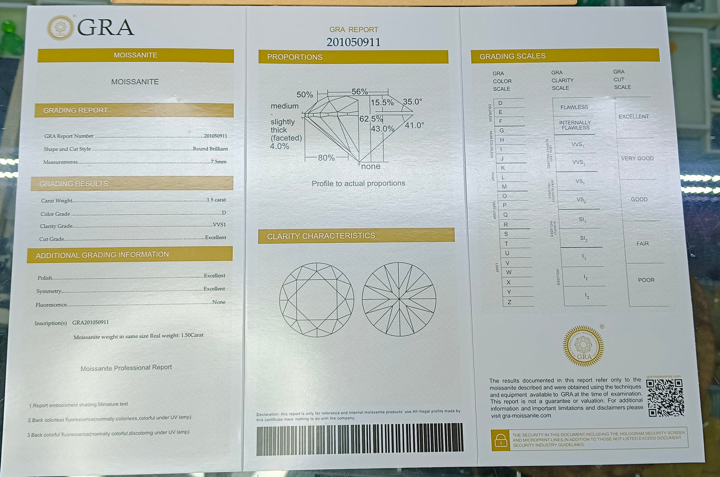 Moissanite Diamond 1.5 CRT (GRA Certified)