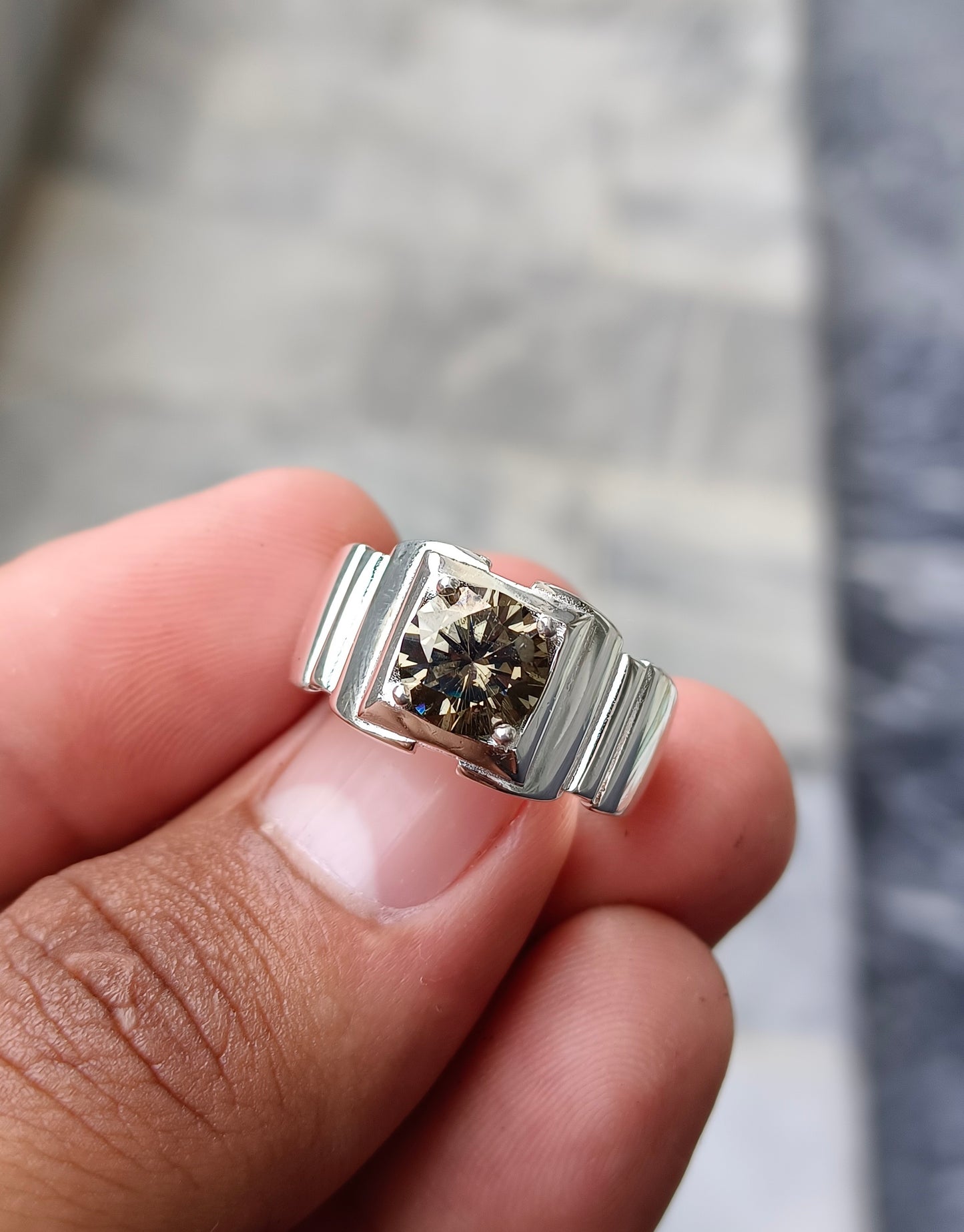 2 CRT Brown Moissanite diamond ring pure silver
