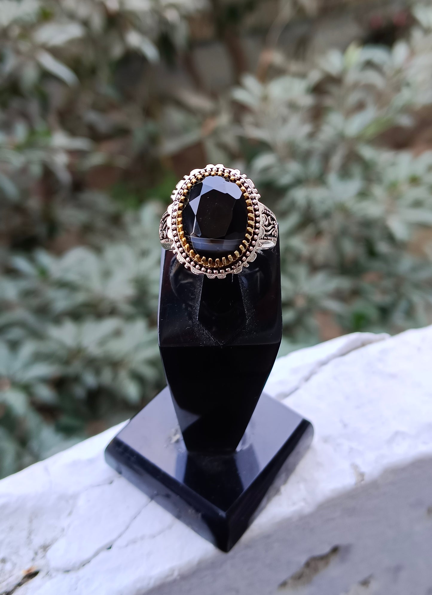 Black aqeeq ring In vintage Style Pure Silver