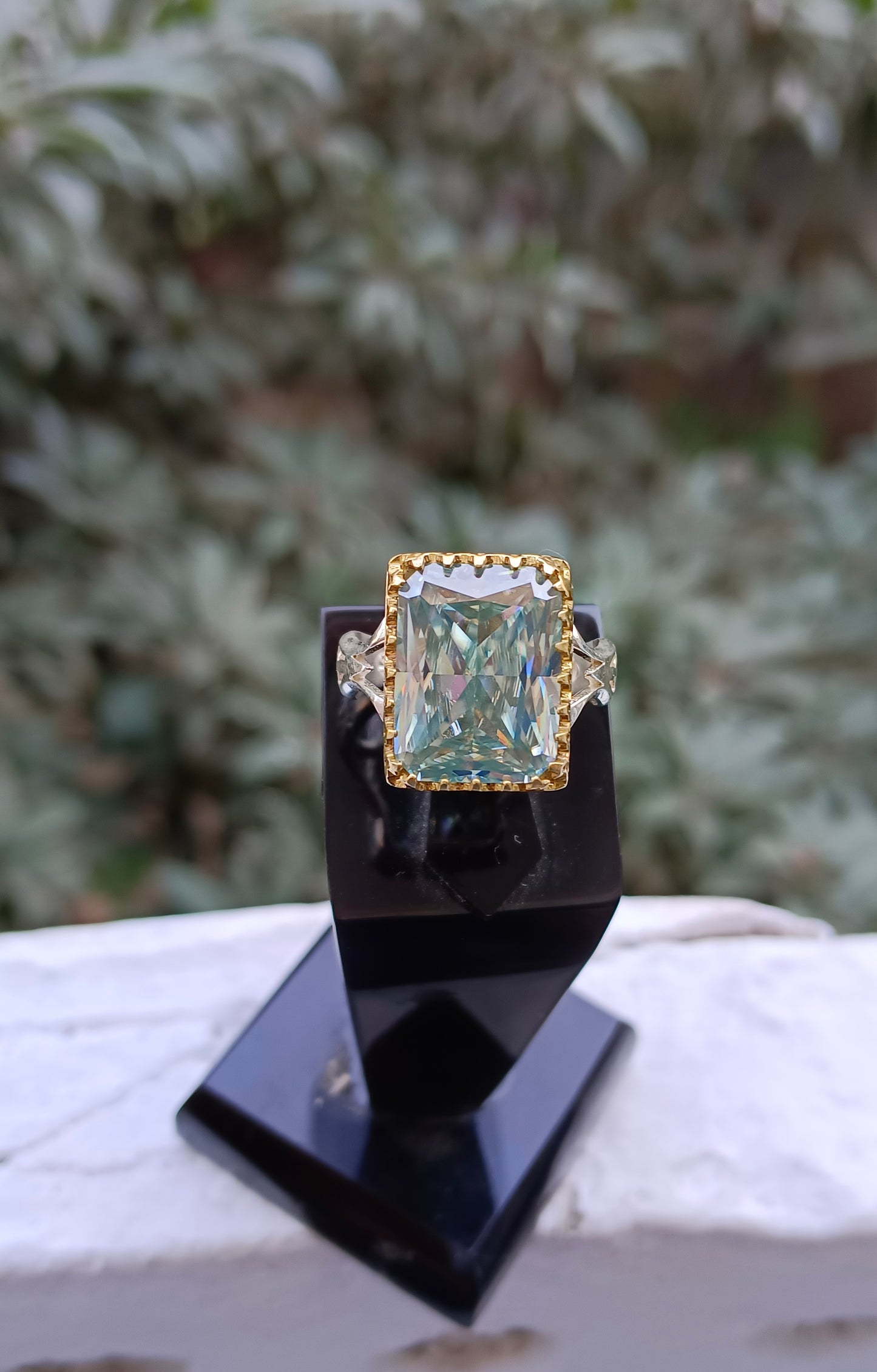 Aqua Color Moissanite diamond 12 CRT Ring in vintage Style Pure Silver