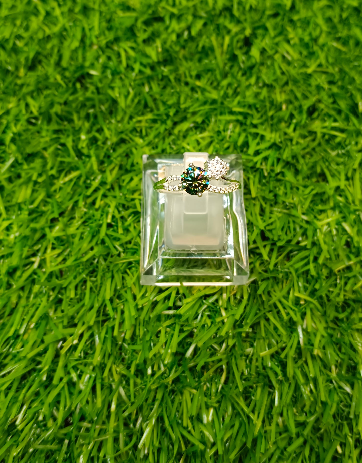 Green Moissanite Diamond Ring