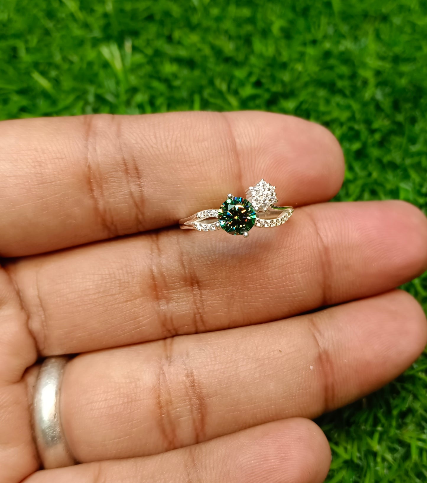 Green Moissanite Diamond Ring