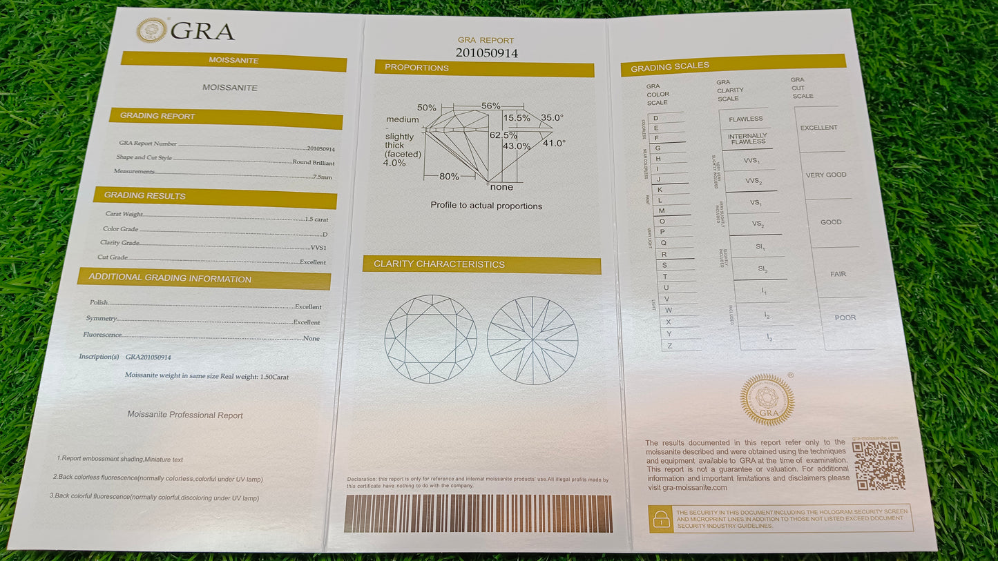 Moissanite Diamond 1.5 CRT With lab certificate GRA