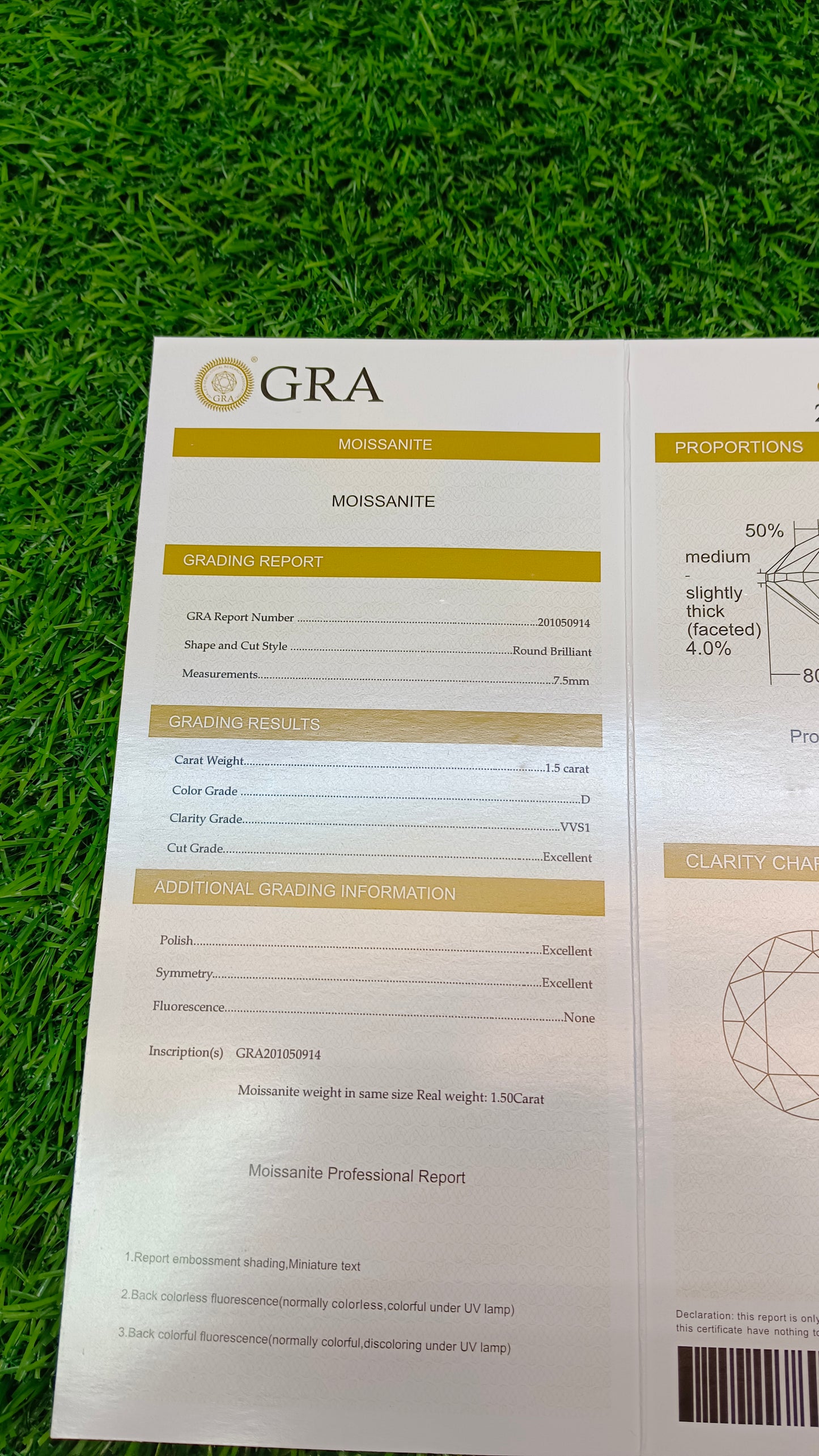 Moissanite Diamond 1.5 CRT With lab certificate GRA