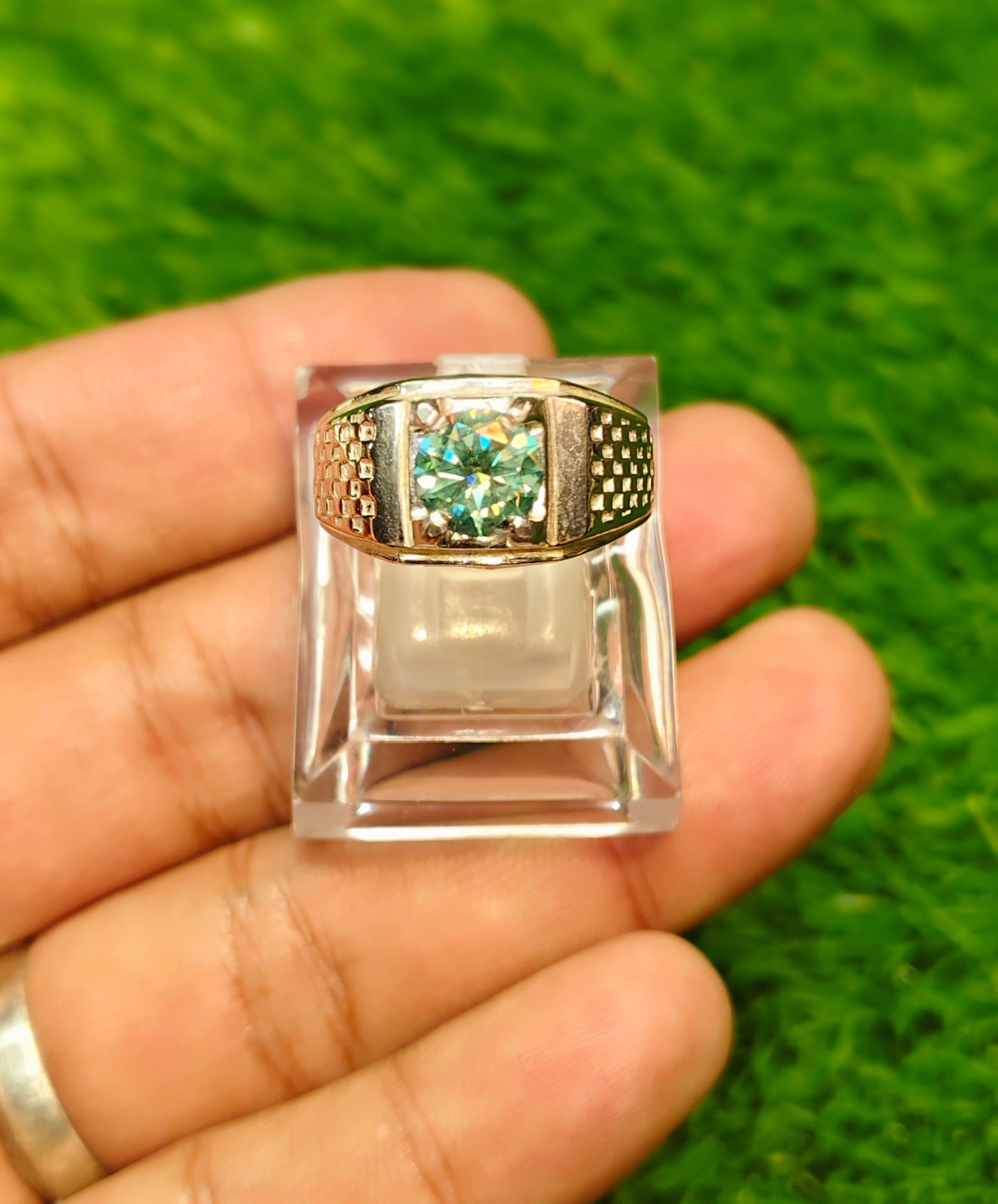 Aqua Moissanite Ring