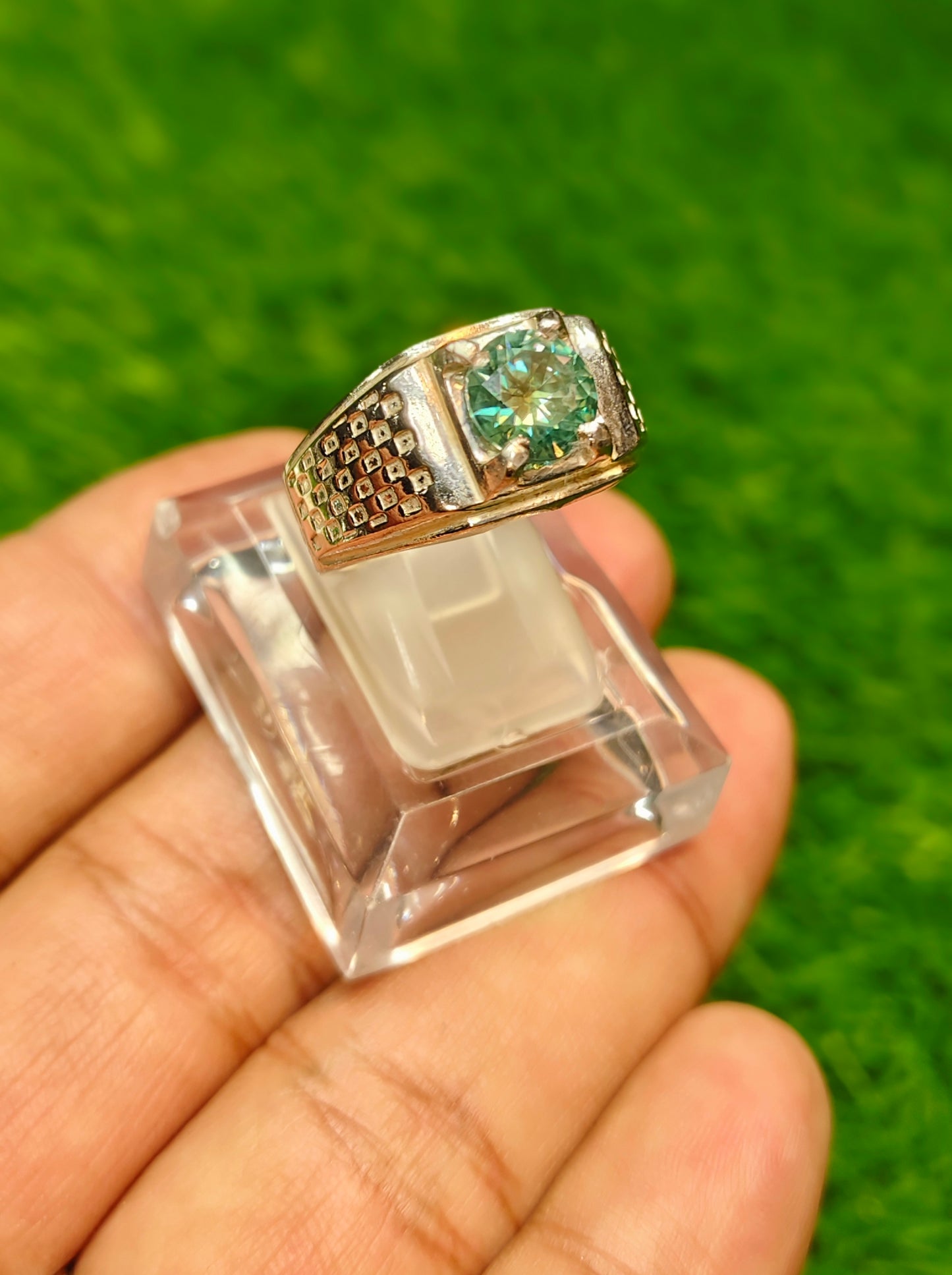 Aqua Moissanite Ring