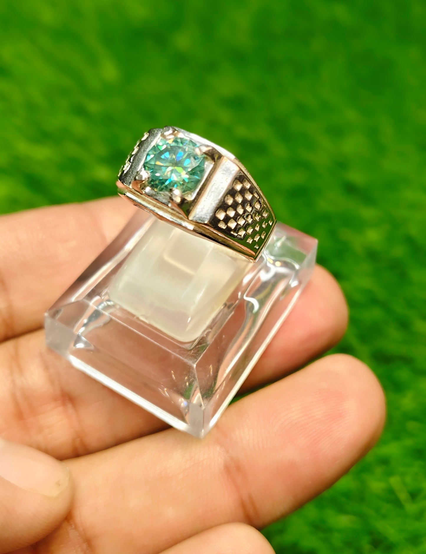 Aqua Moissanite Ring