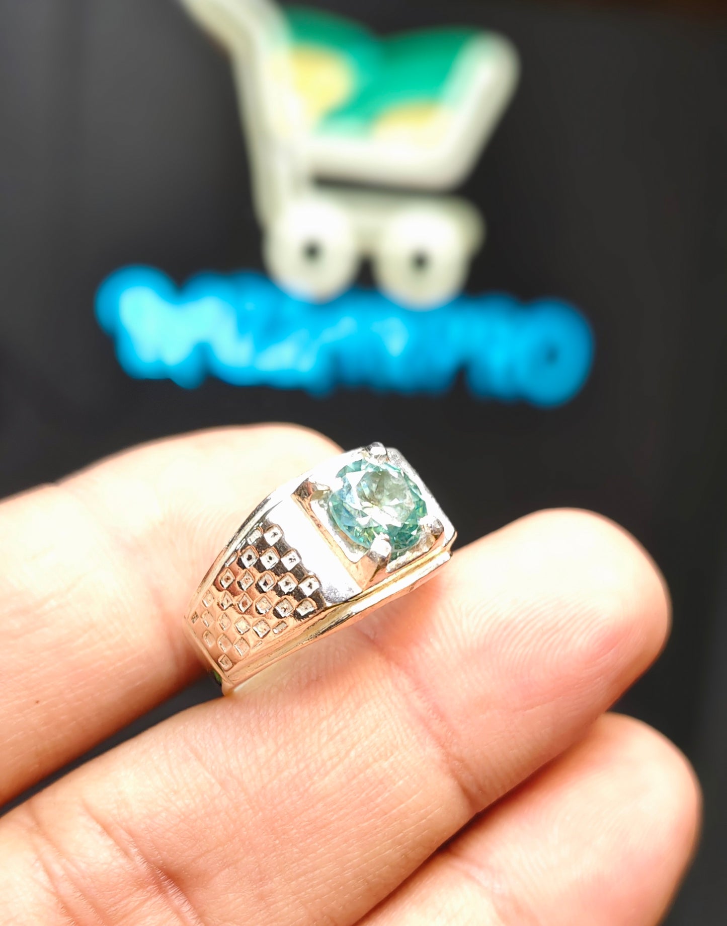 Aqua Moissanite Ring