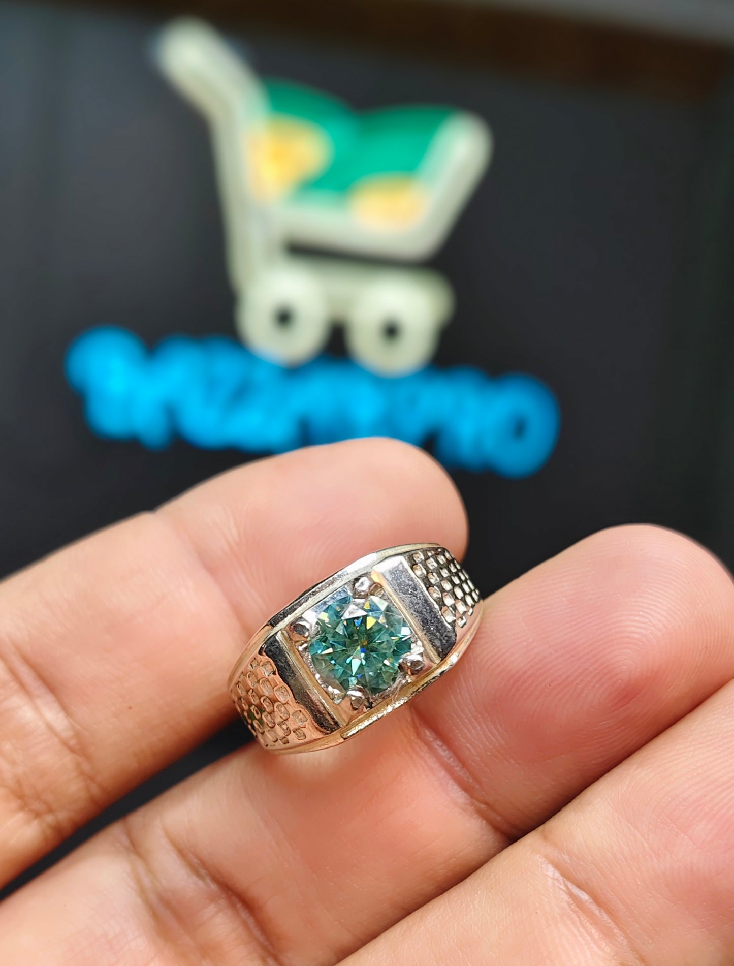 Aqua Moissanite Ring