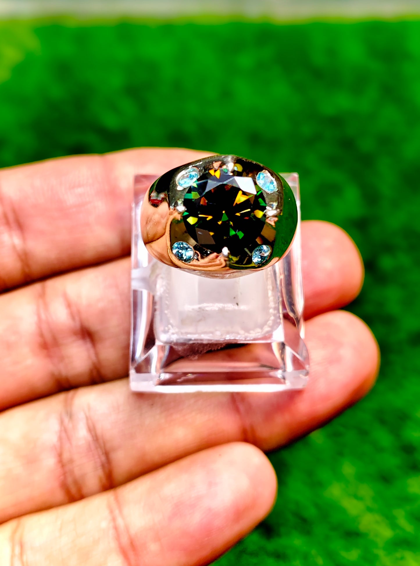 Dark Green Moissanite Diamond Ring