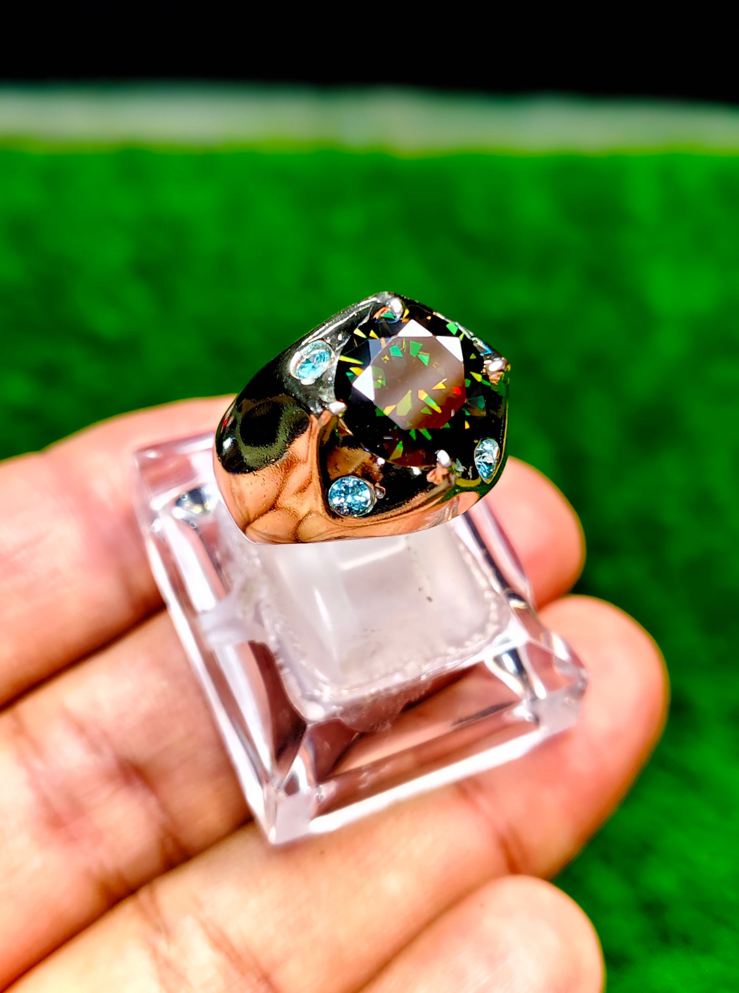 Dark Green Moissanite Diamond Ring