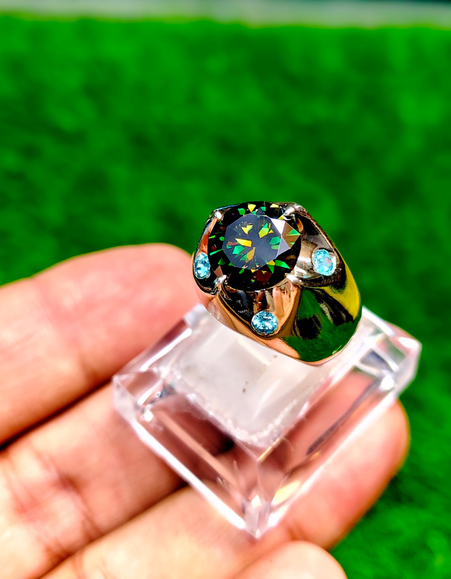 Dark Green Moissanite Diamond Ring