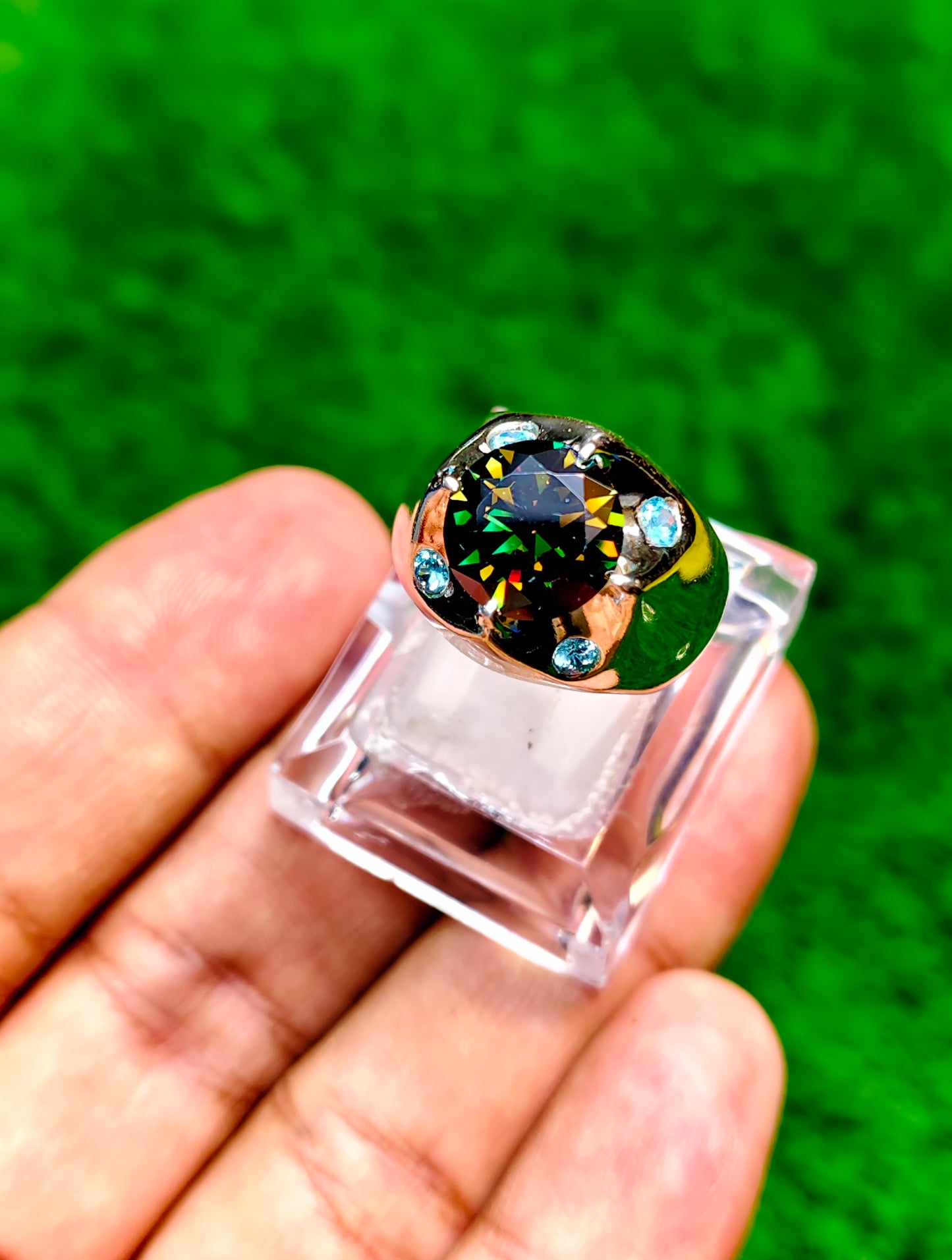Dark Green Moissanite Diamond Ring