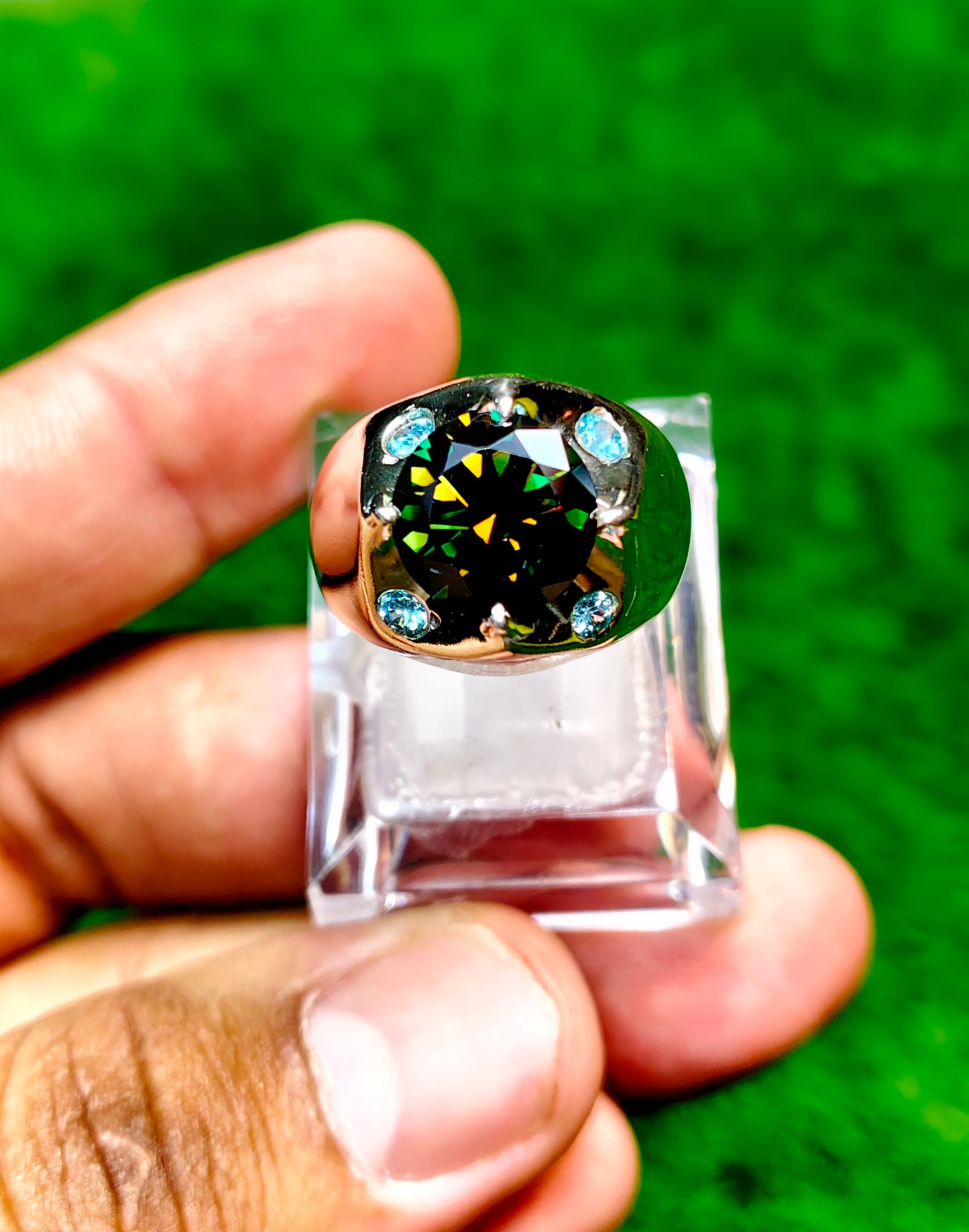 Dark Green Moissanite Diamond Ring
