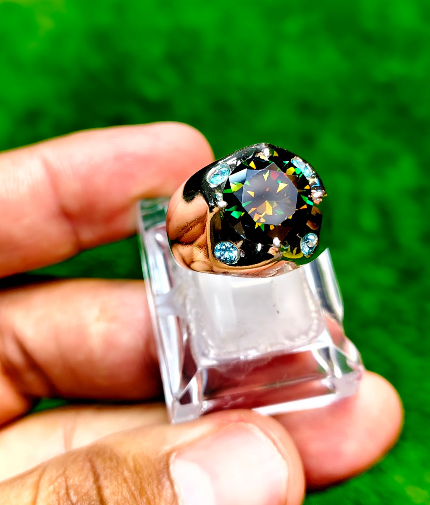 Dark Green Moissanite Diamond Ring