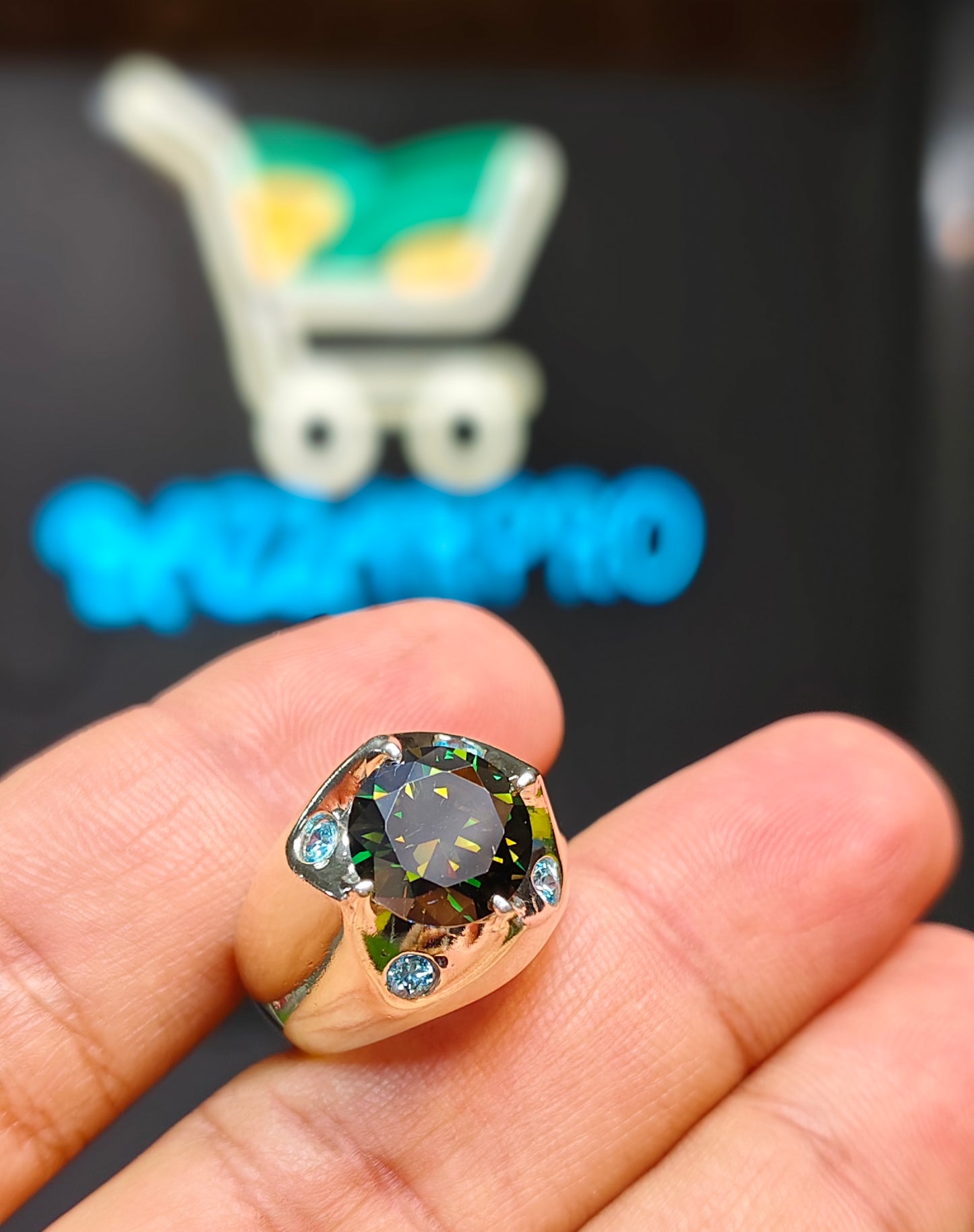 Dark Green Moissanite Diamond Ring