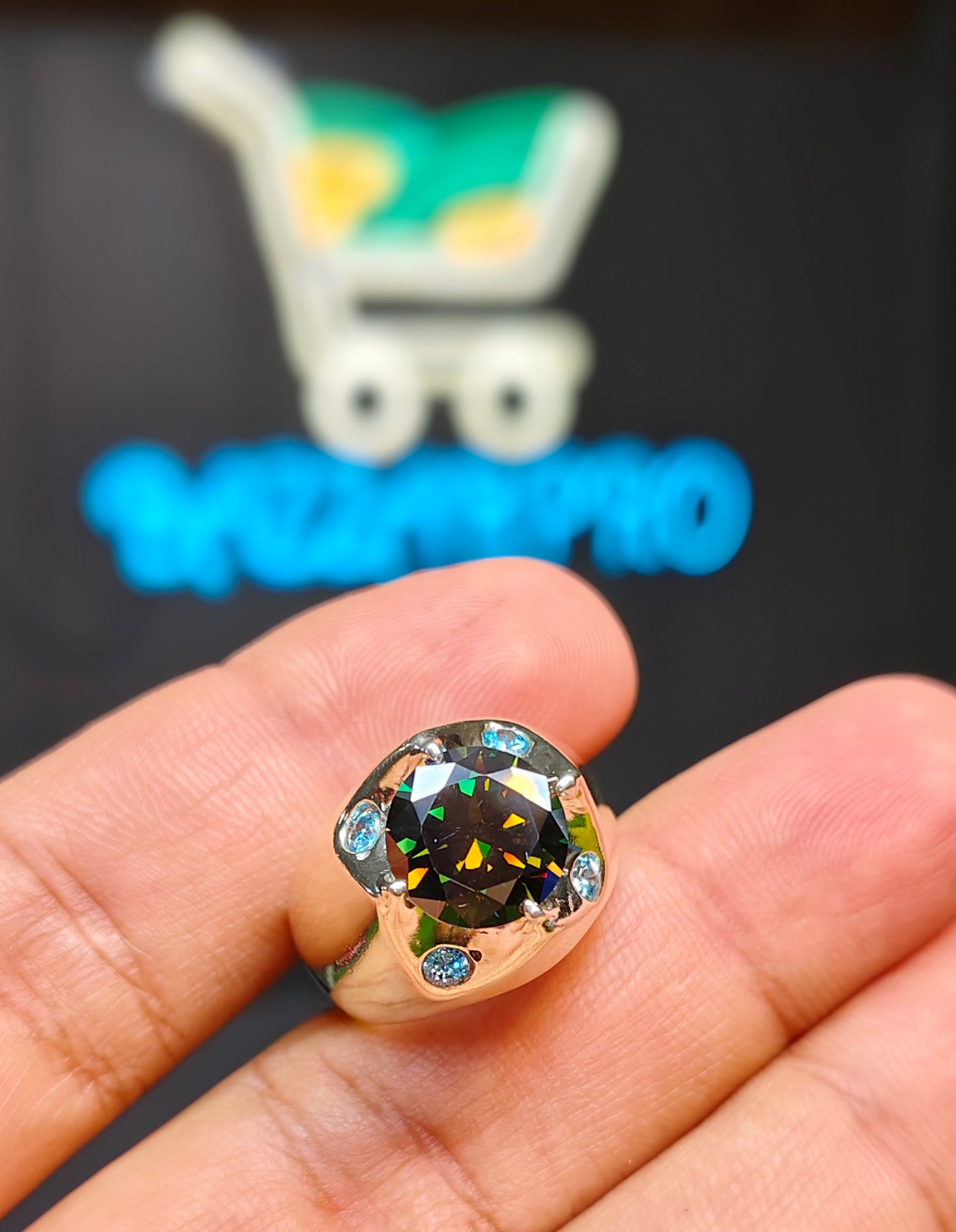 Dark Green Moissanite Diamond Ring