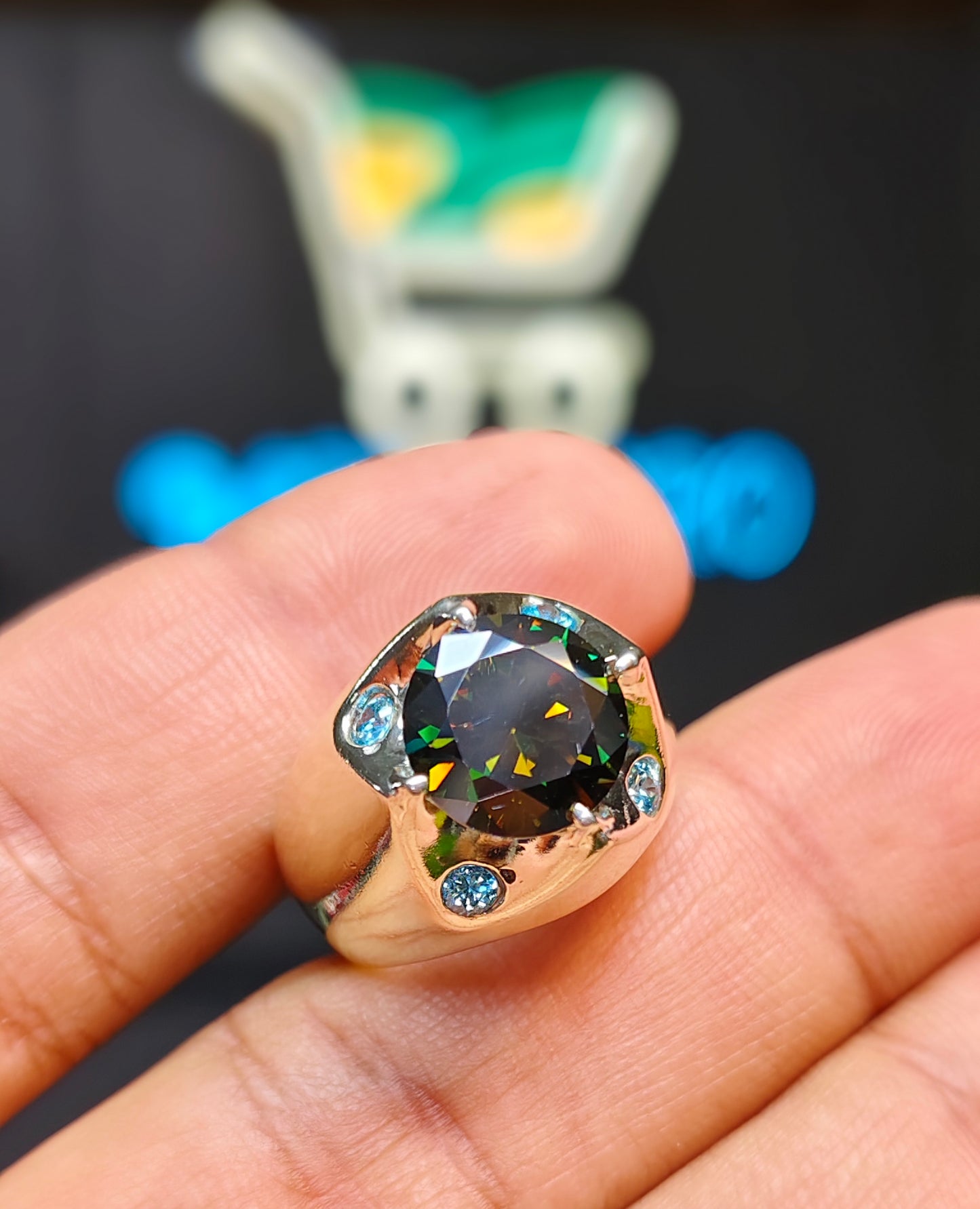 Dark Green Moissanite Diamond Ring