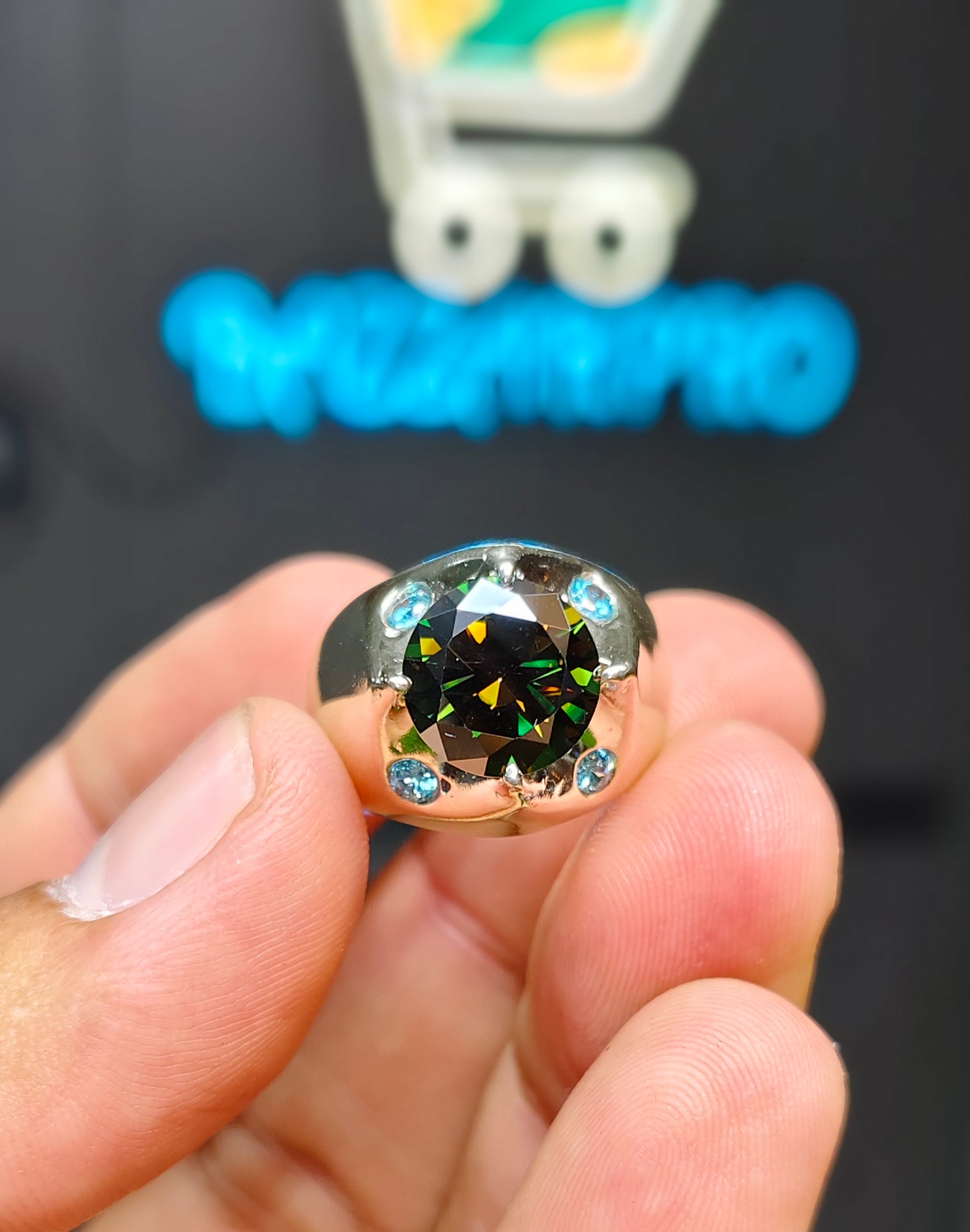 Dark Green Moissanite Diamond Ring