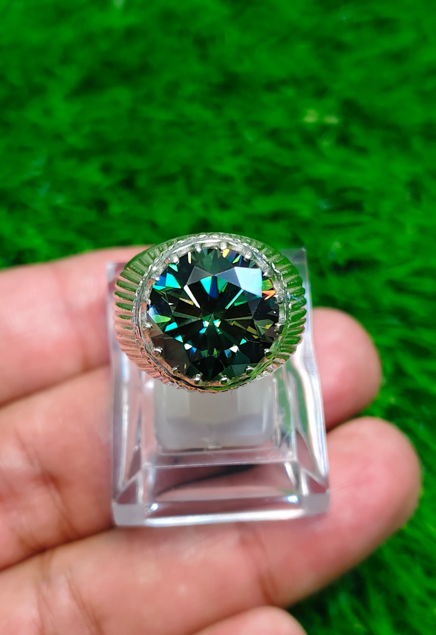 Green Moissanite Diamond Ring