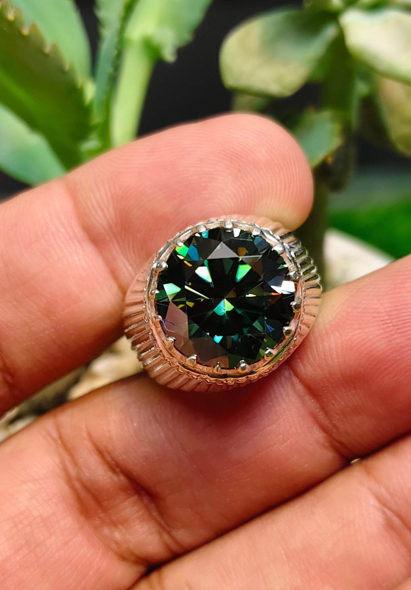 Green Moissanite Diamond Ring