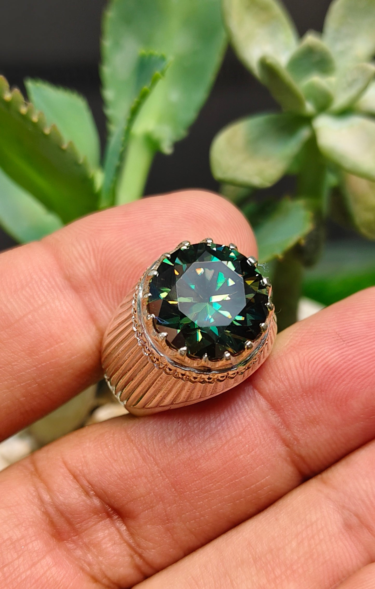 Green Moissanite Diamond Ring