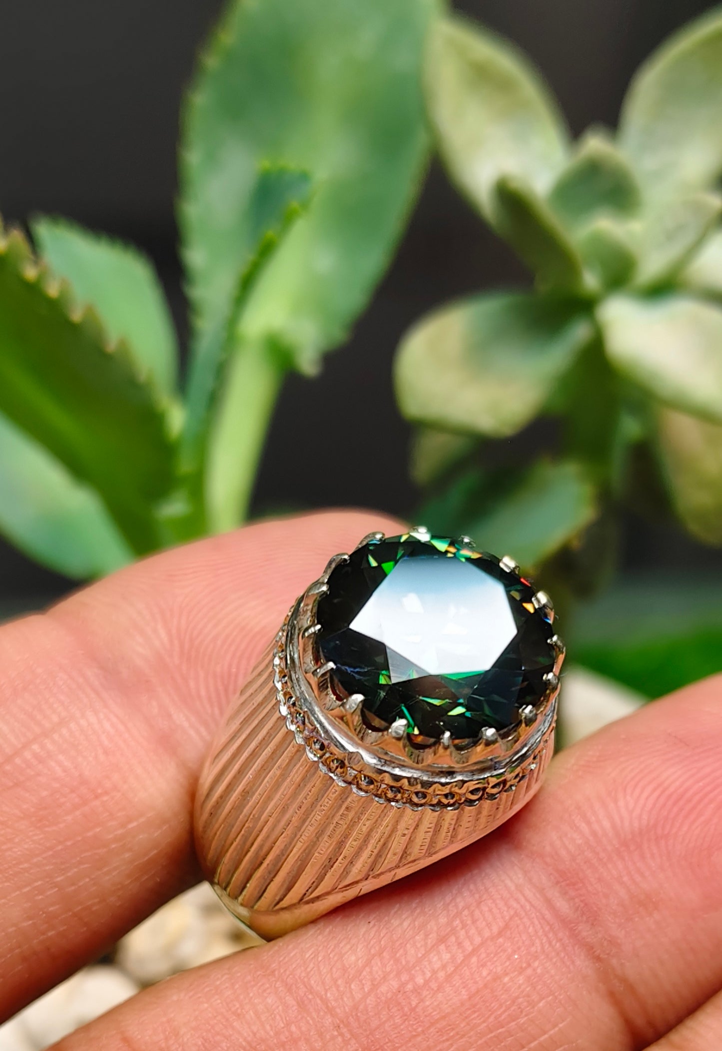 Green Moissanite Diamond Ring