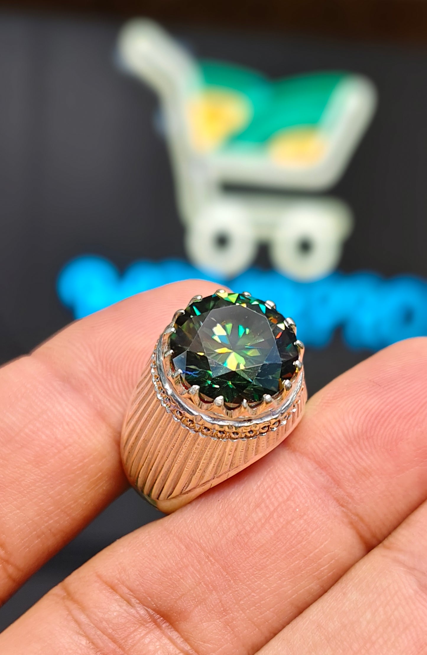 Green Moissanite Diamond Ring