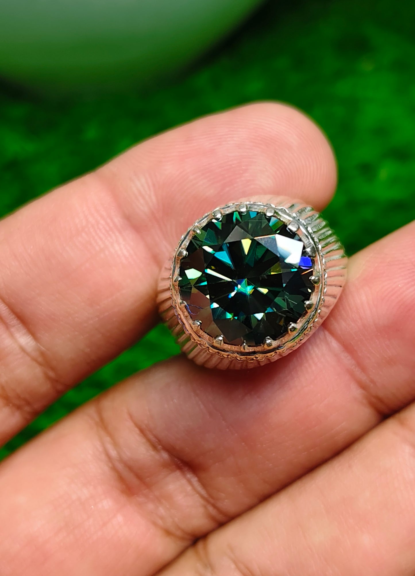 Green Moissanite Diamond Ring