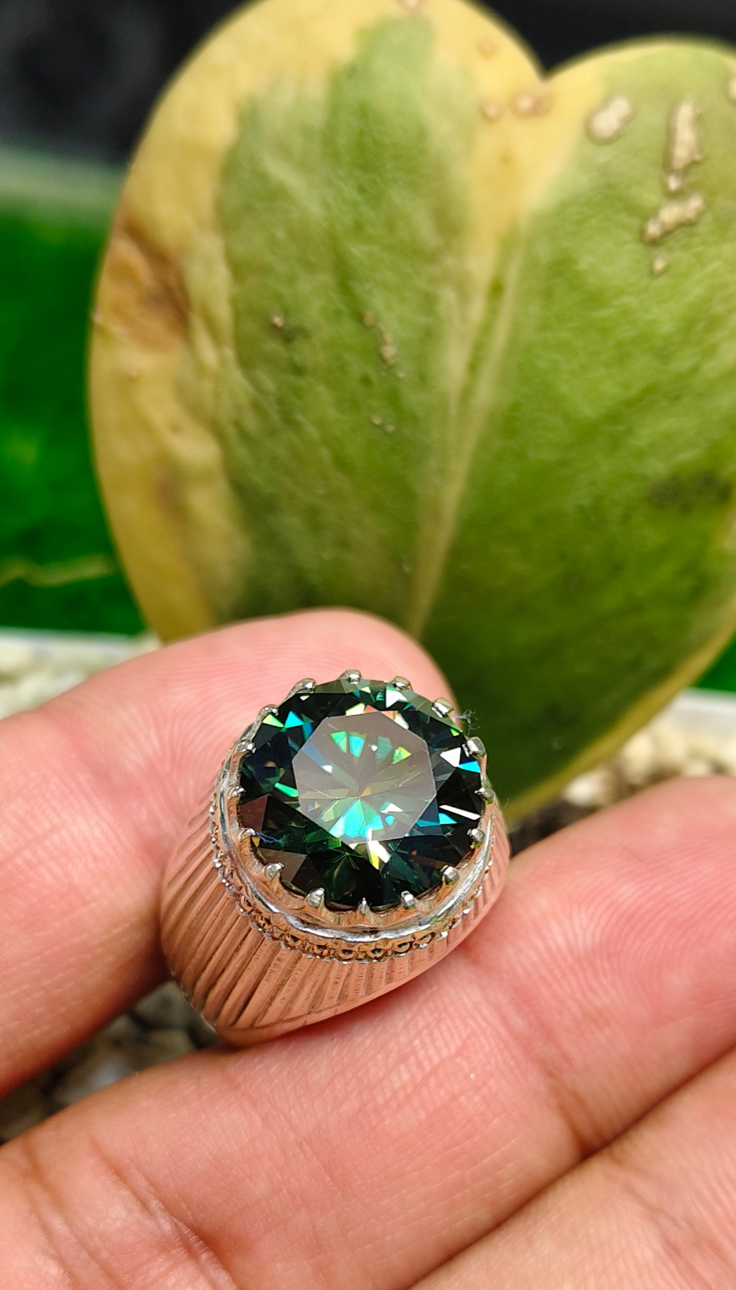 Green Moissanite Diamond Ring
