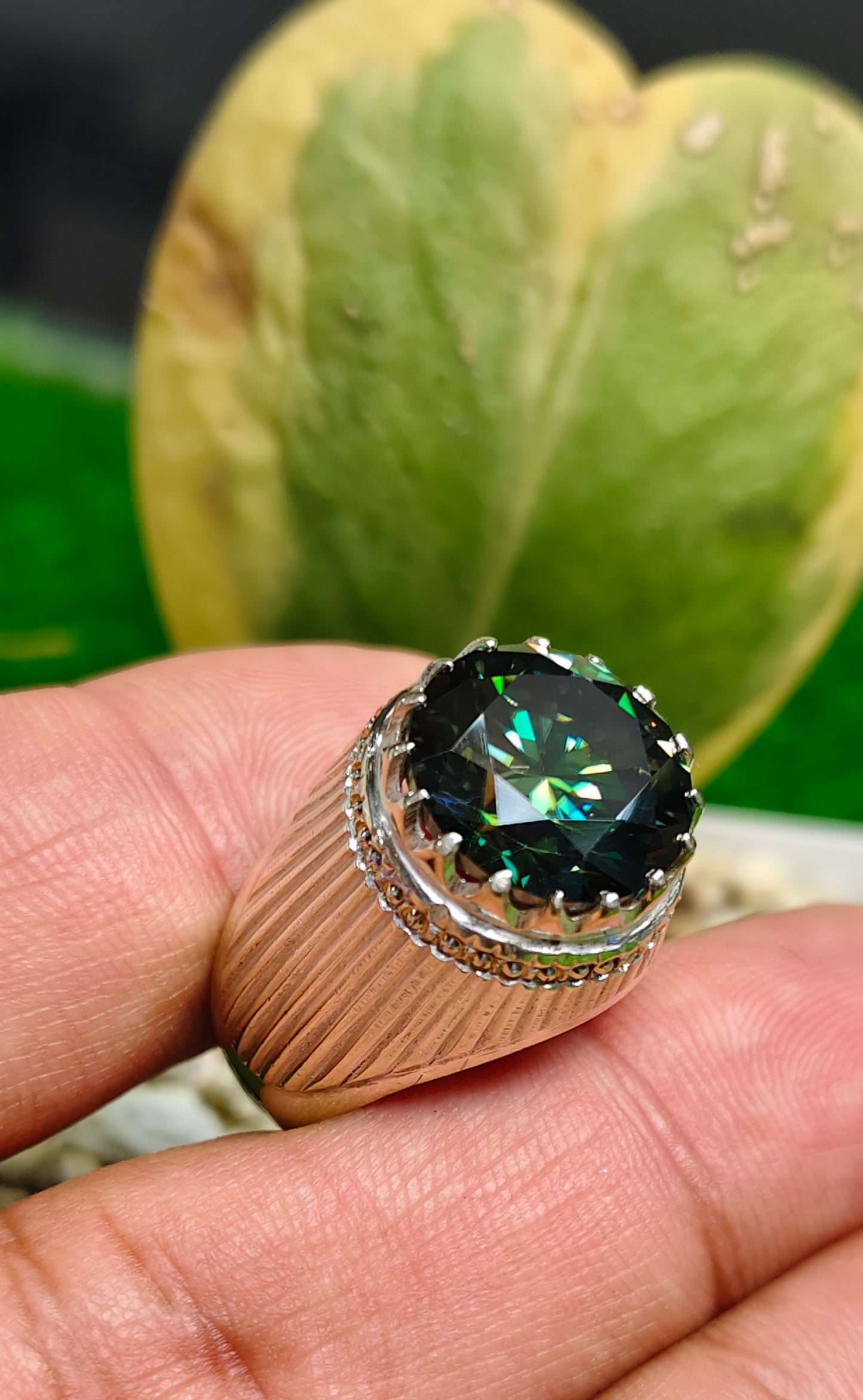 Green Moissanite Diamond Ring