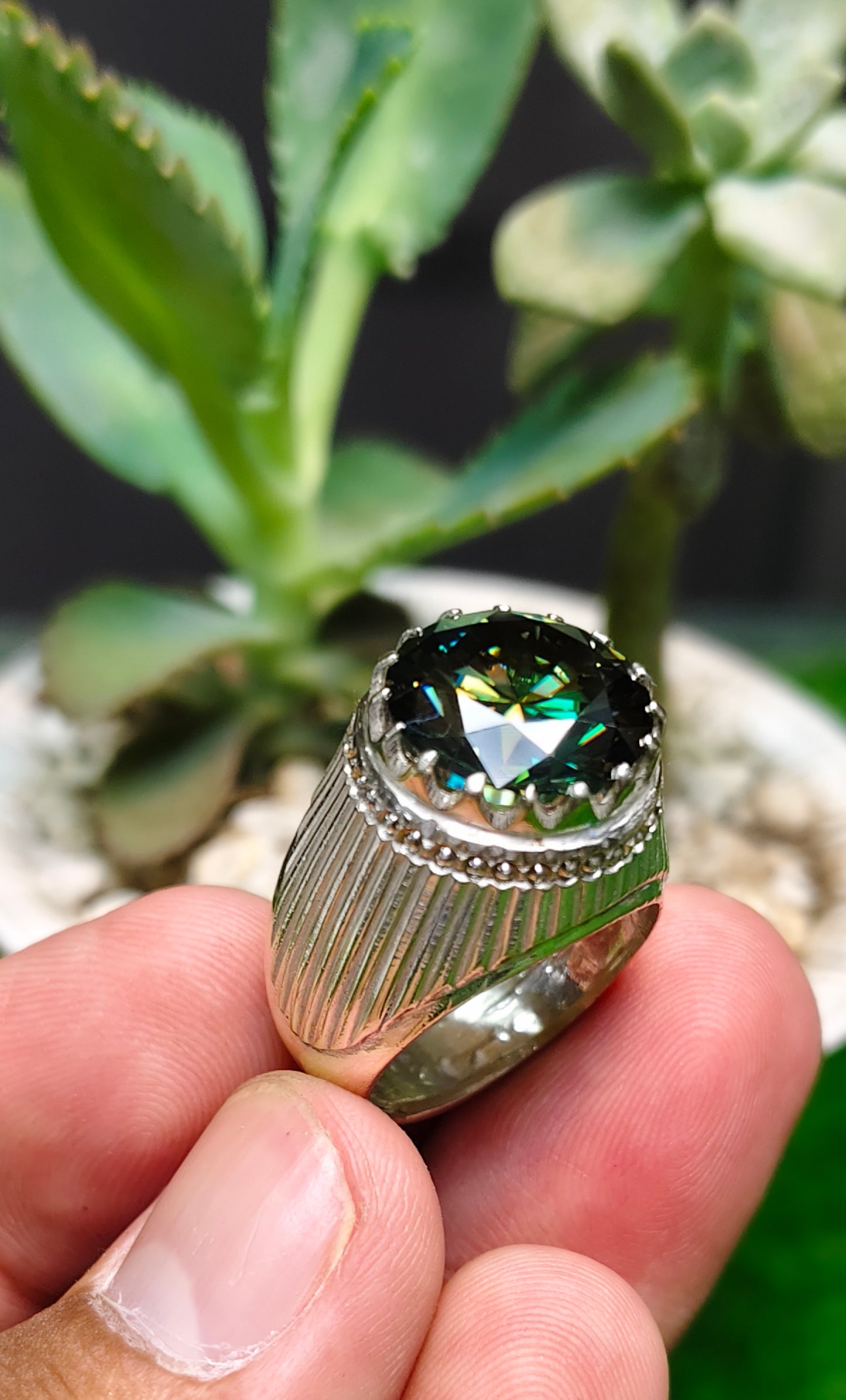 Green Moissanite Diamond Ring