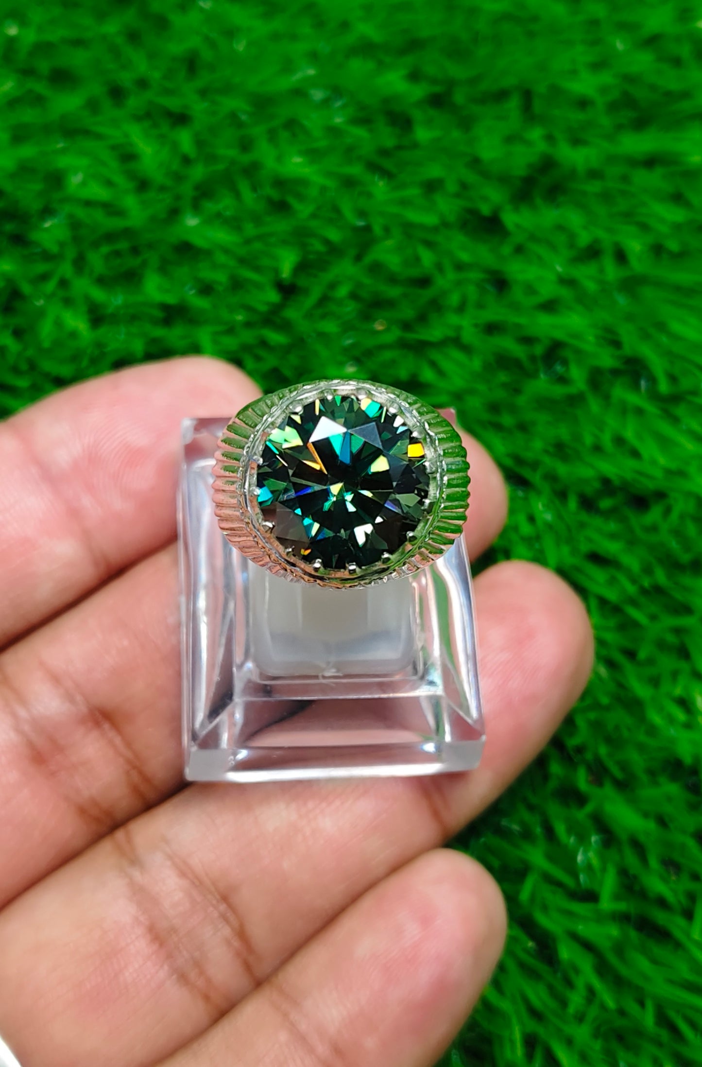Green Moissanite Diamond Ring