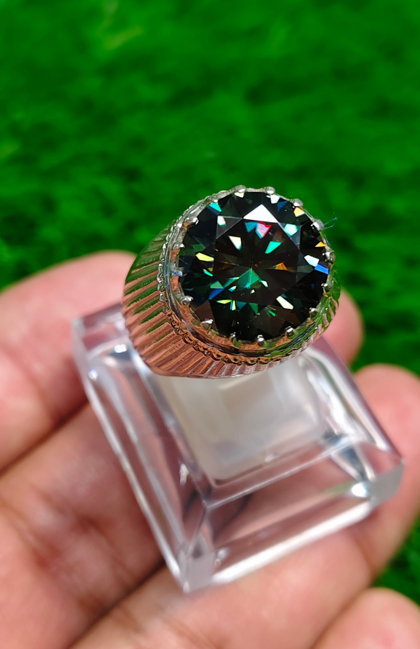 Green Moissanite Diamond Ring