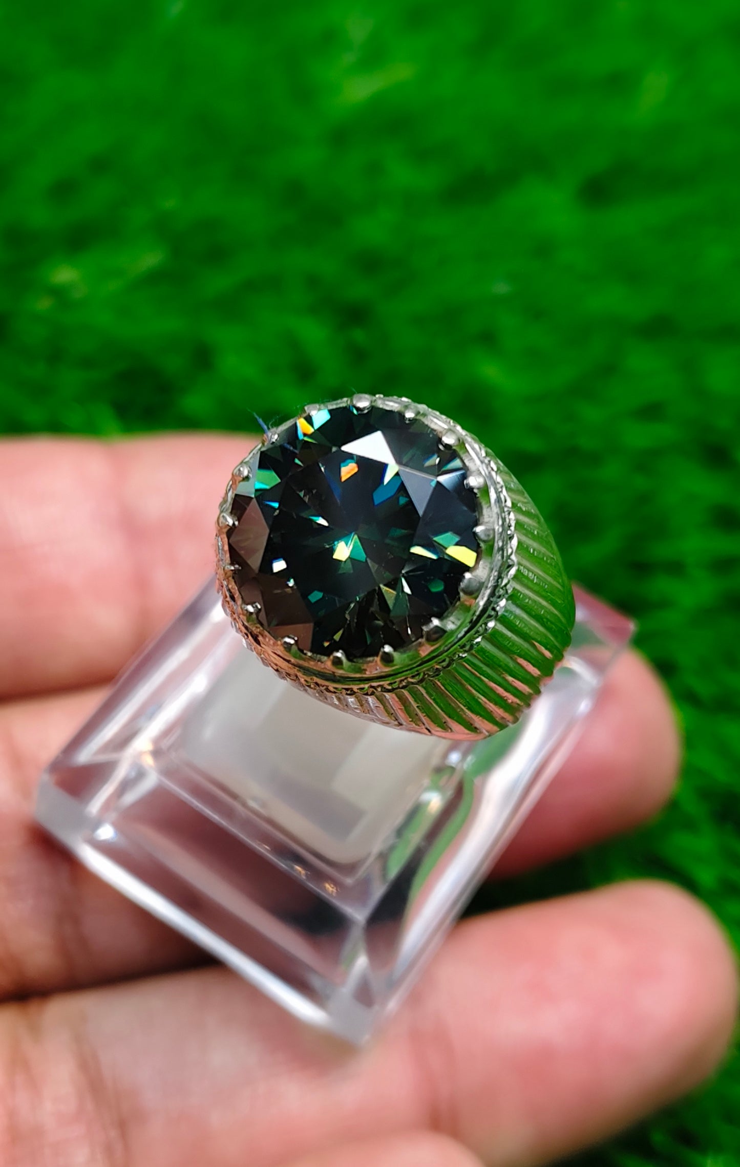 Green Moissanite Diamond Ring