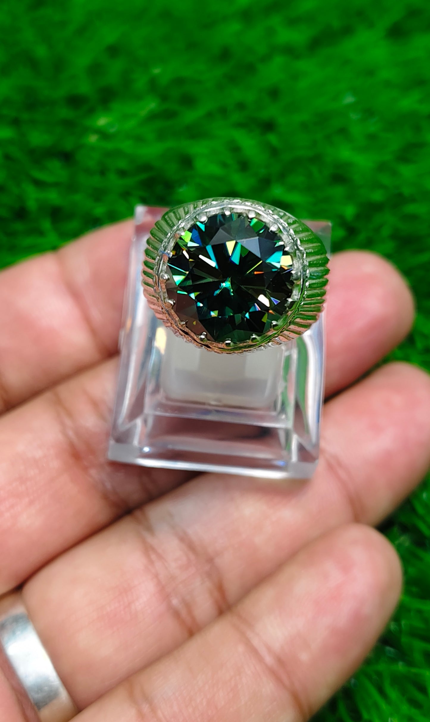 Green Moissanite Diamond Ring
