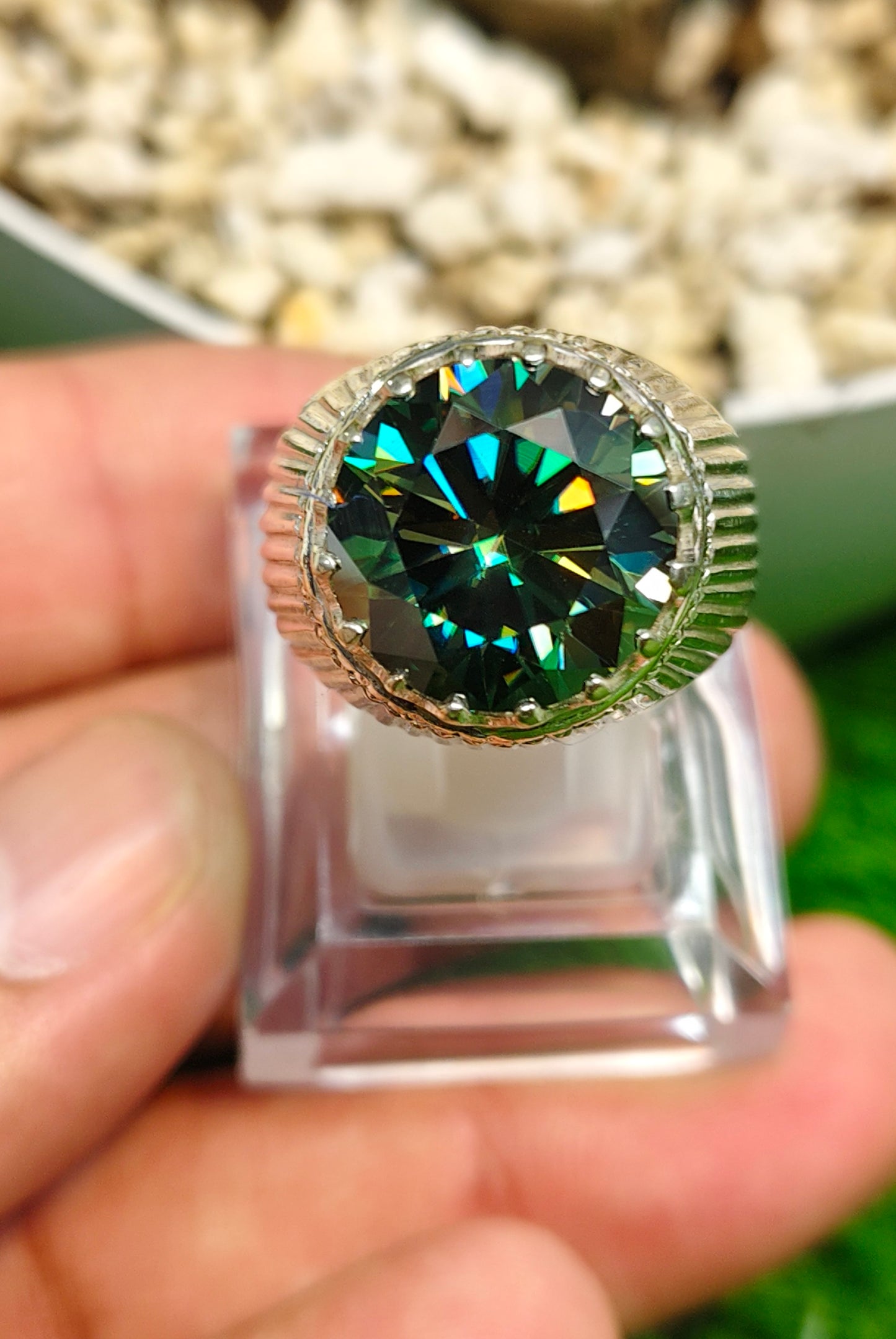 Green Moissanite Diamond Ring