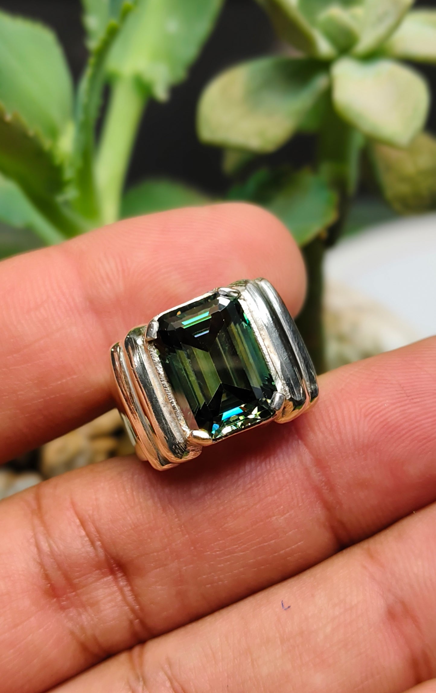 Green Moissanite Diamond Ring