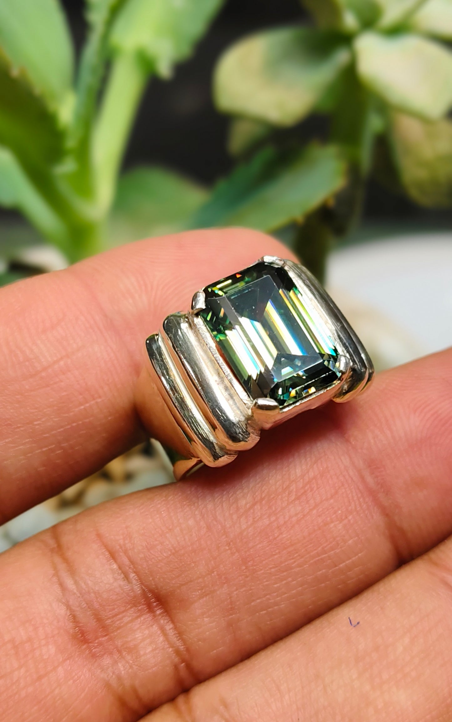 Green Moissanite Diamond Ring