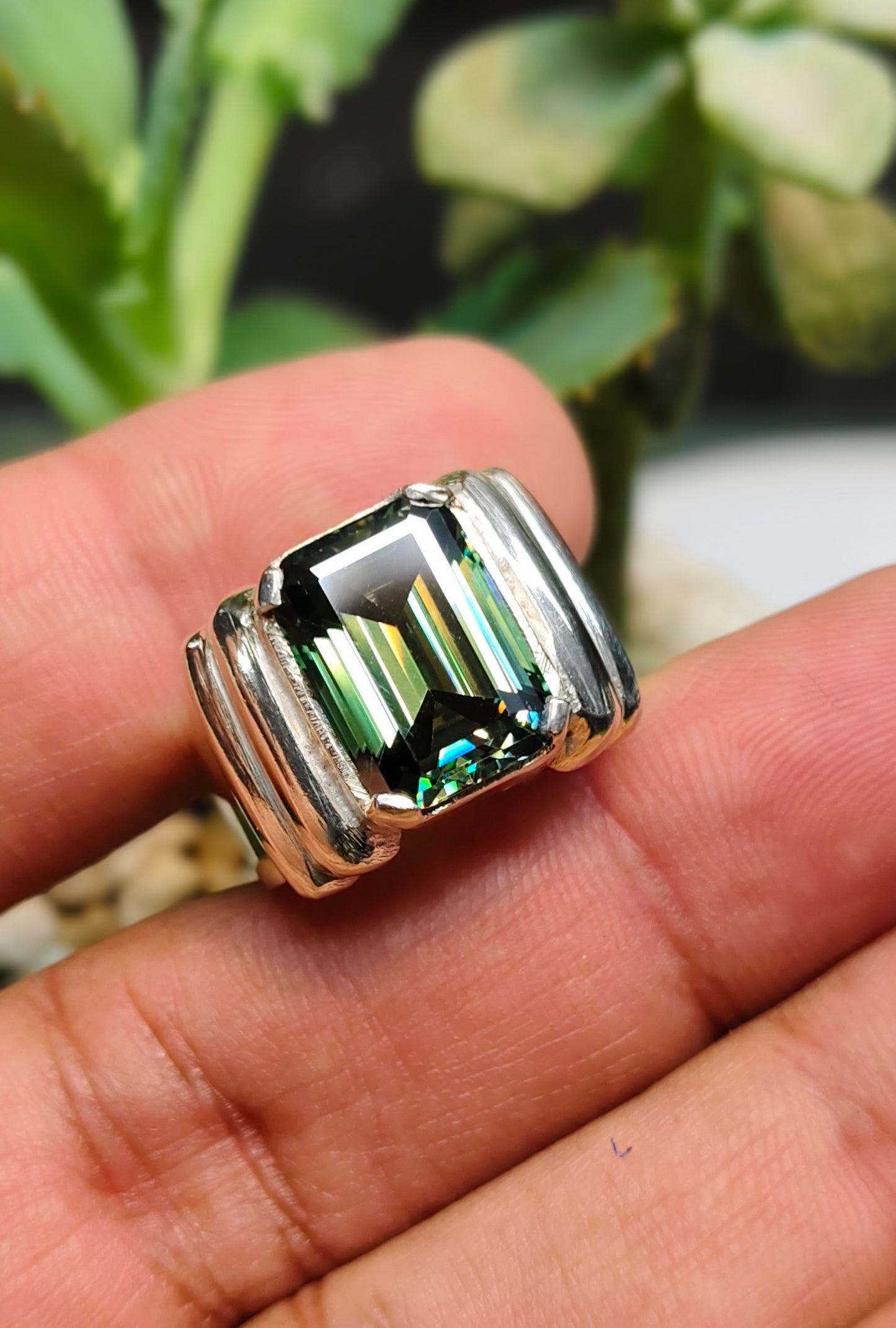 Green Moissanite Diamond Ring