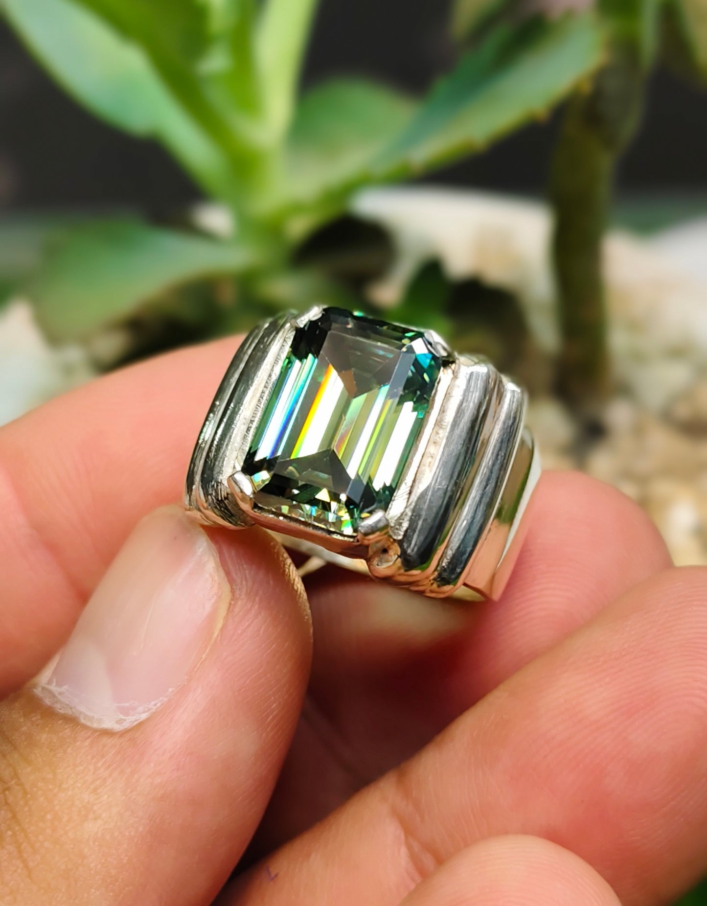 Green Moissanite Diamond Ring