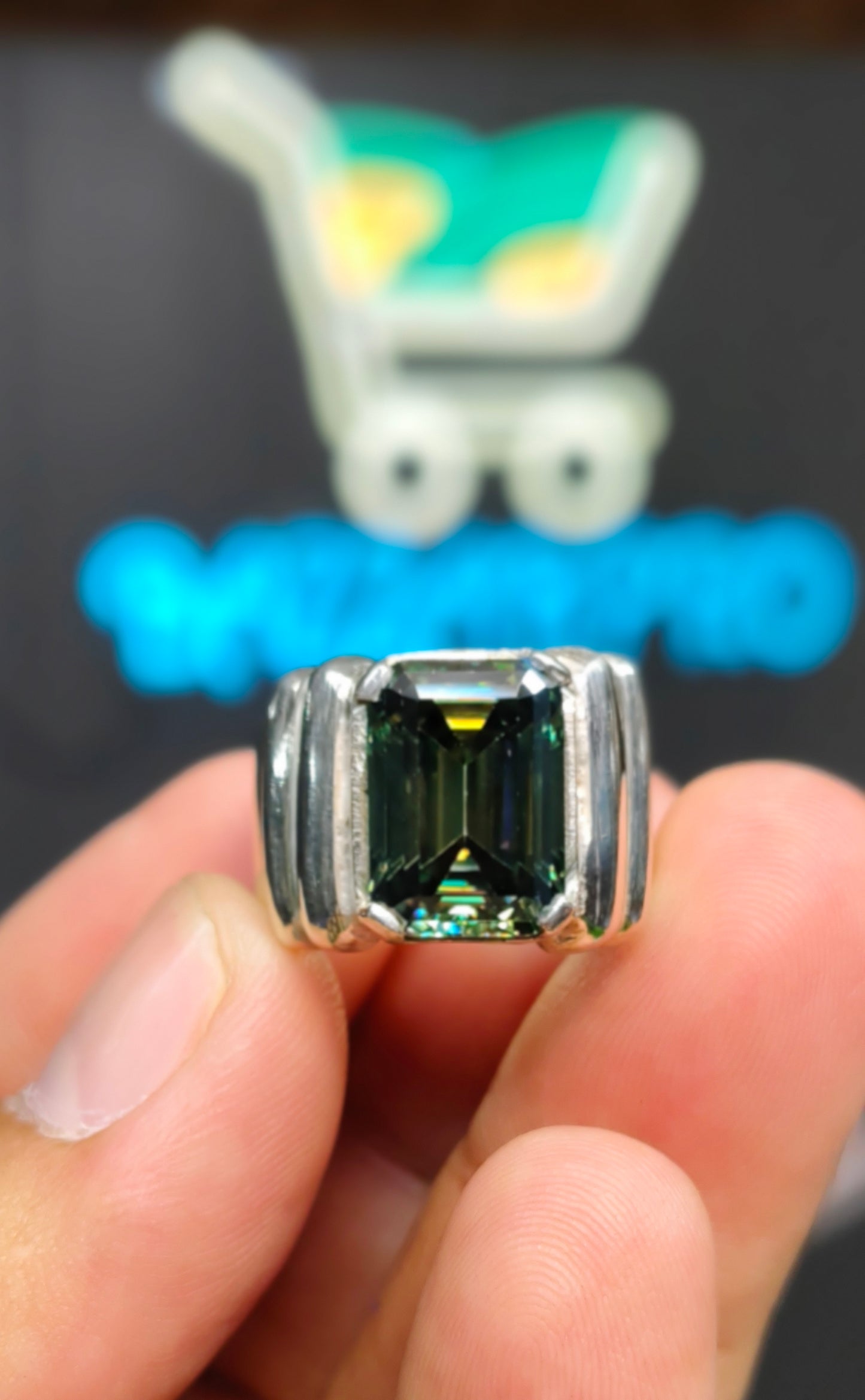 Green Moissanite Diamond Ring