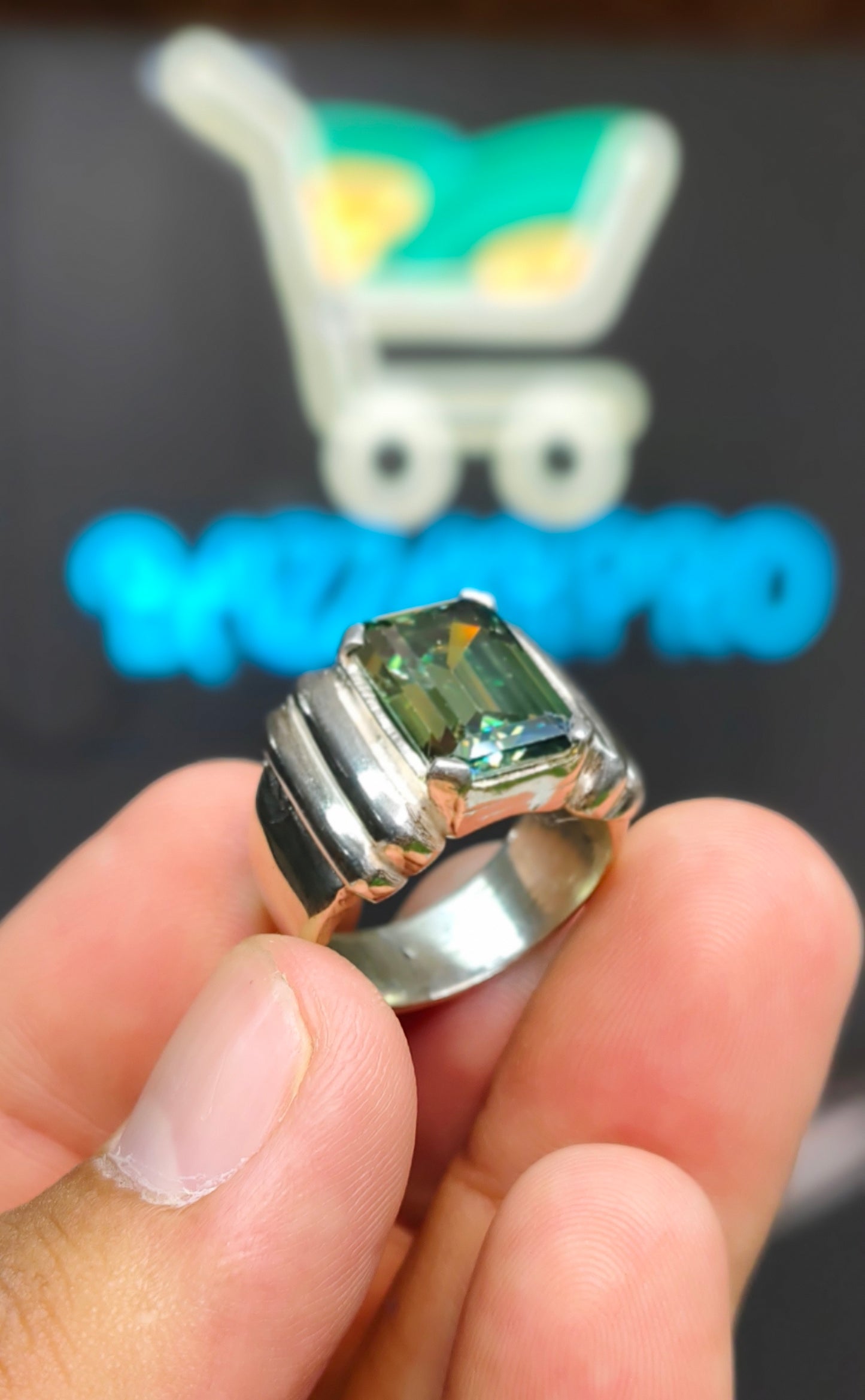 Green Moissanite Diamond Ring