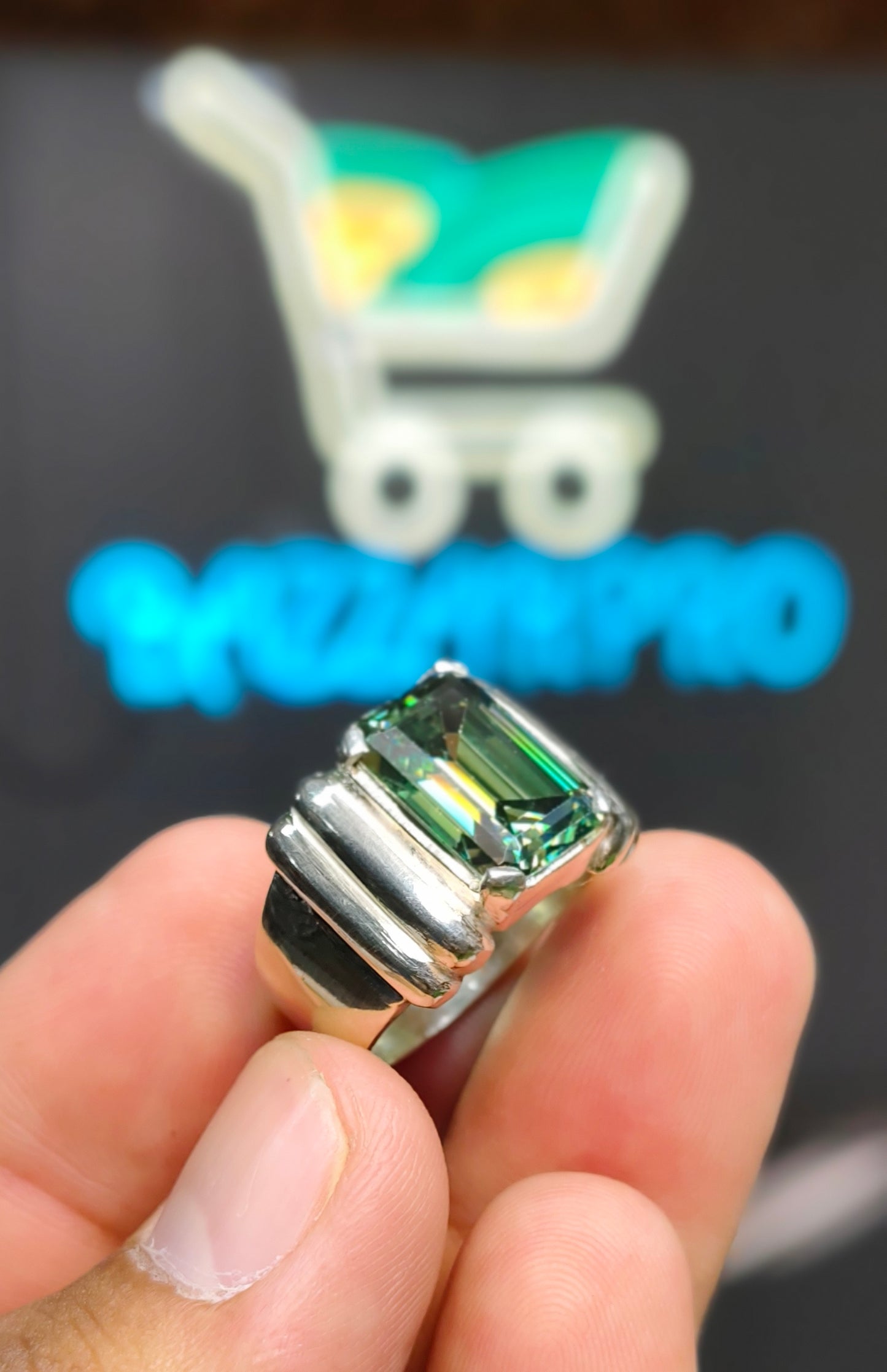 Green Moissanite Diamond Ring